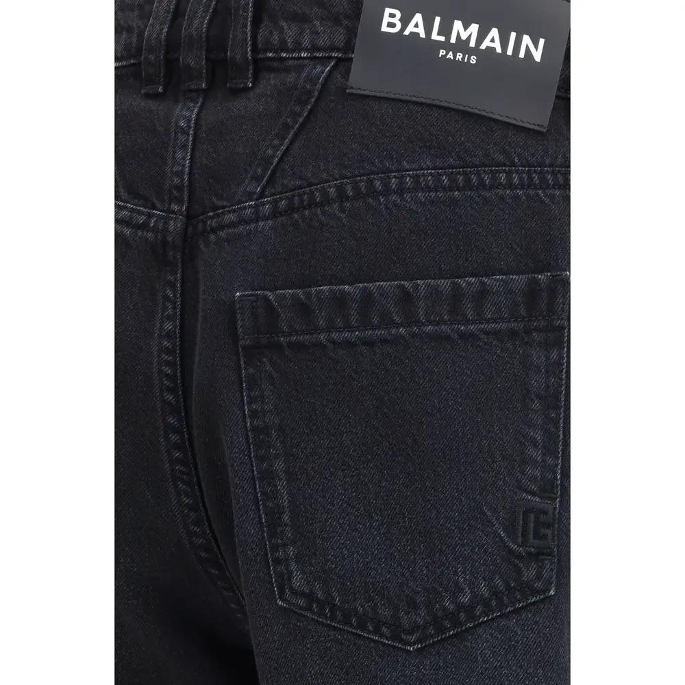 Balmain Black Cotton Straight-Leg Jeans