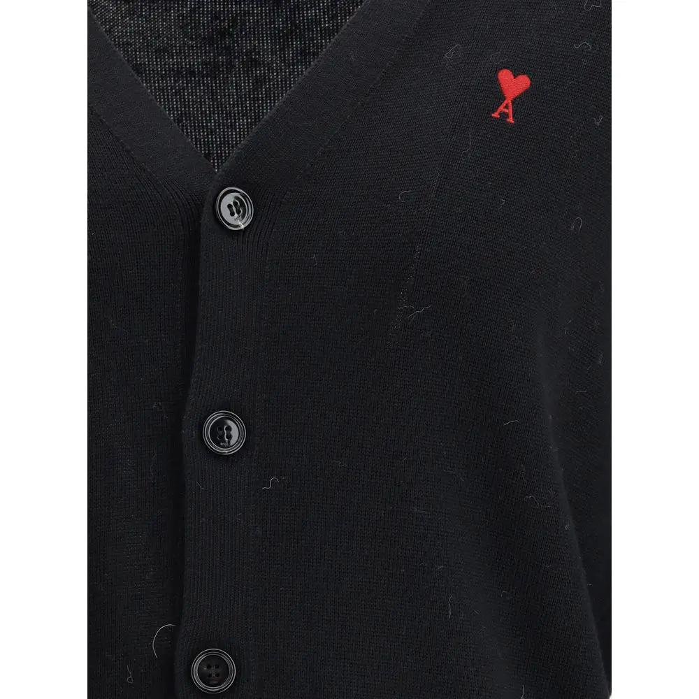 Ami Paris Black Wool Oves Aries Cardigan