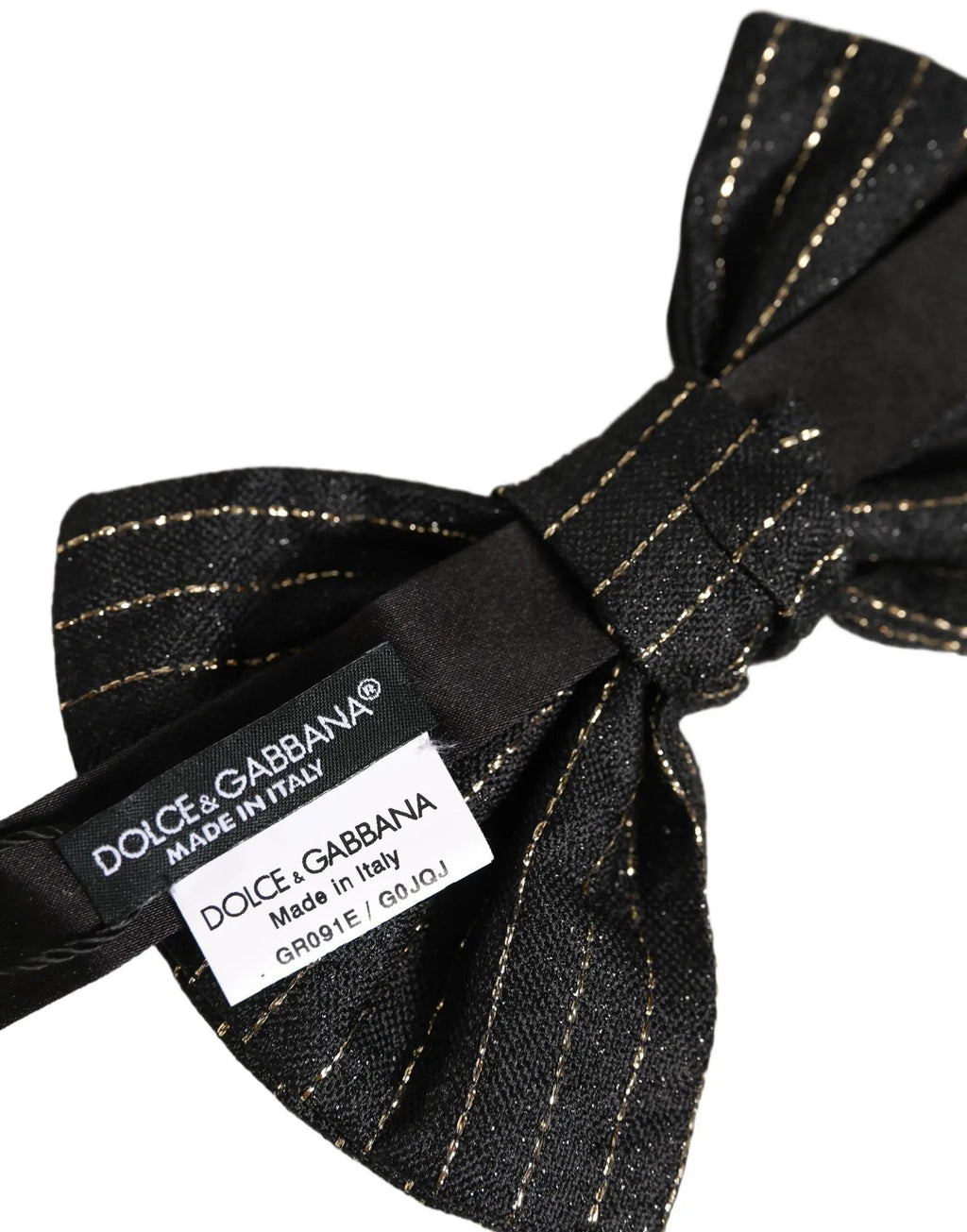 Dolce & Gabbana Men Black Pinstripe Silk Adjustable Neck Papillon Bow Tie