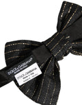 Dolce & Gabbana Men Black Pinstripe Silk Adjustable Neck Papillon Bow Tie