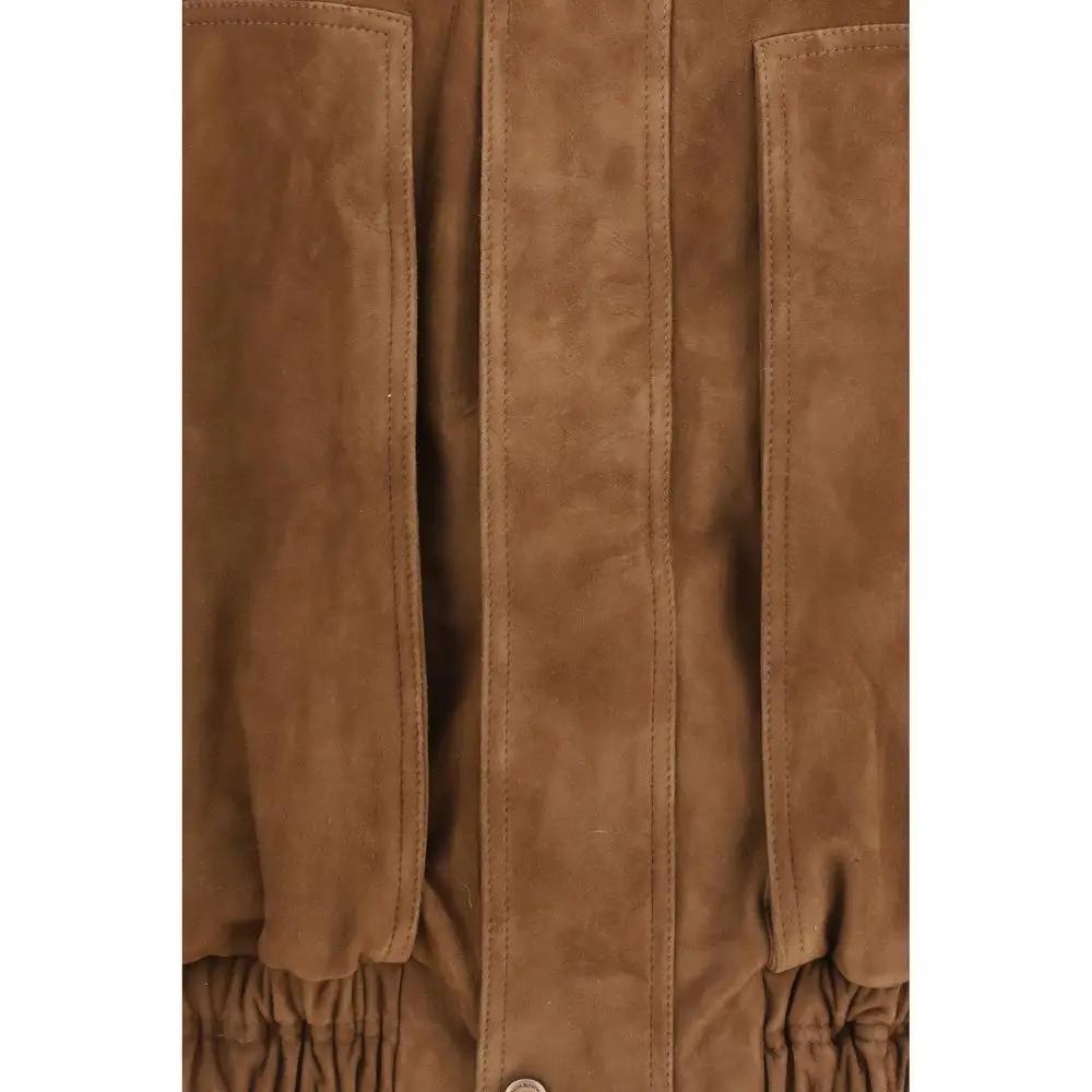Blouson bomber Magda Butrym en cuir suédé marron