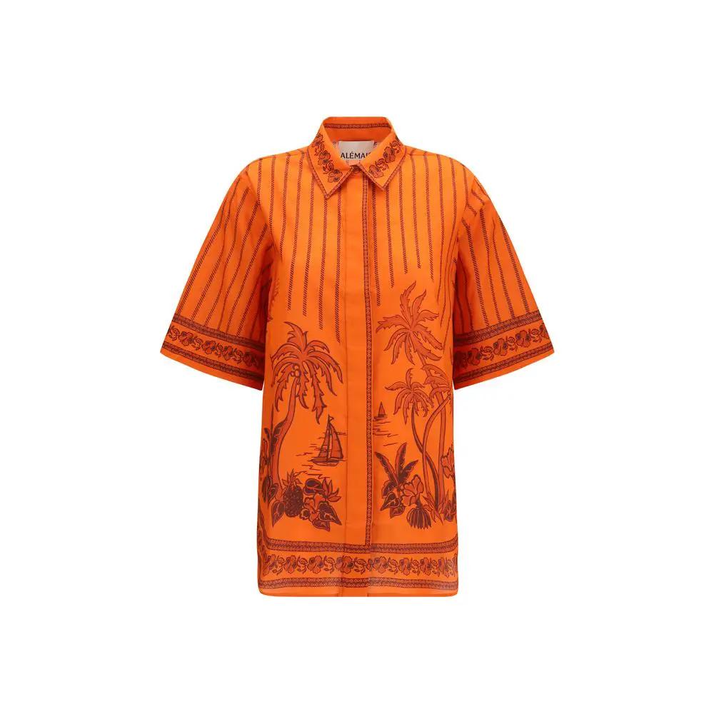Chemise à motifs en coton orange Alemais