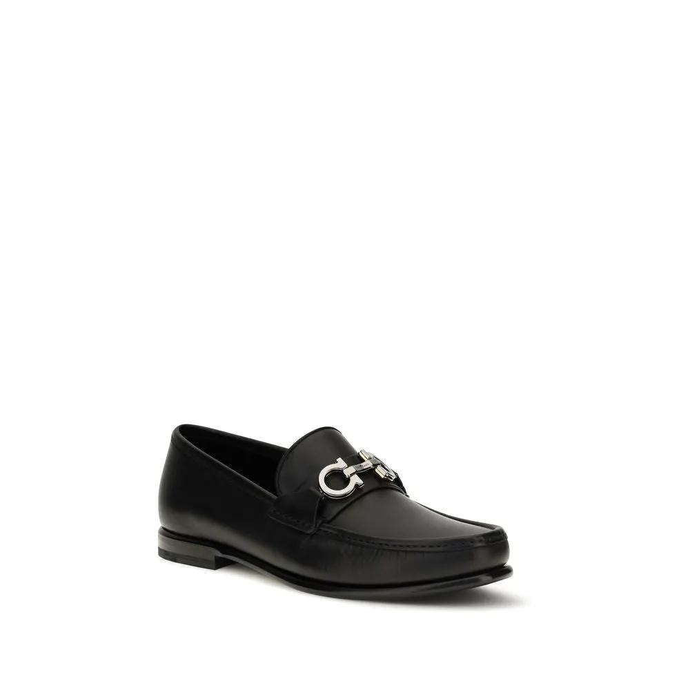 Ferragamo Black Calf Leather Bos Taurus Slip-On Loafers