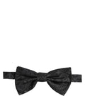 Dolce & Gabbana Men Black Paisley SIlk Adjustable Neck Papillon Bow Tie