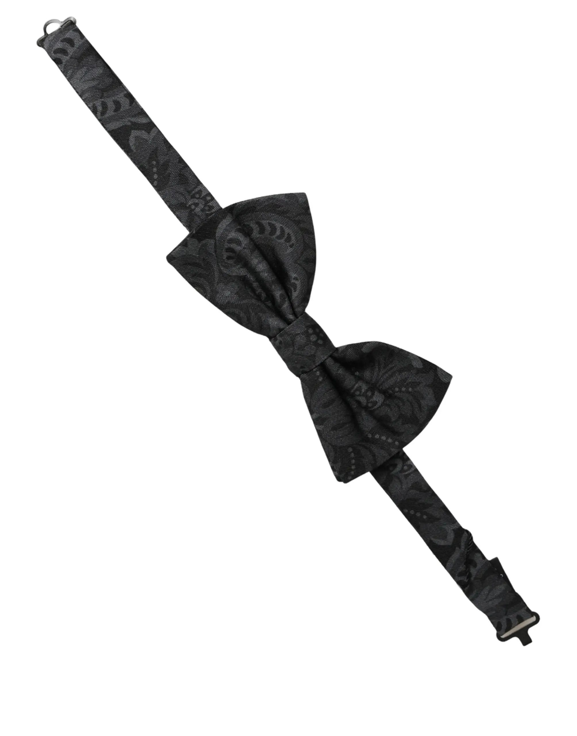 Dolce & Gabbana Men Black Paisley SIlk Adjustable Neck Papillon Bow Tie