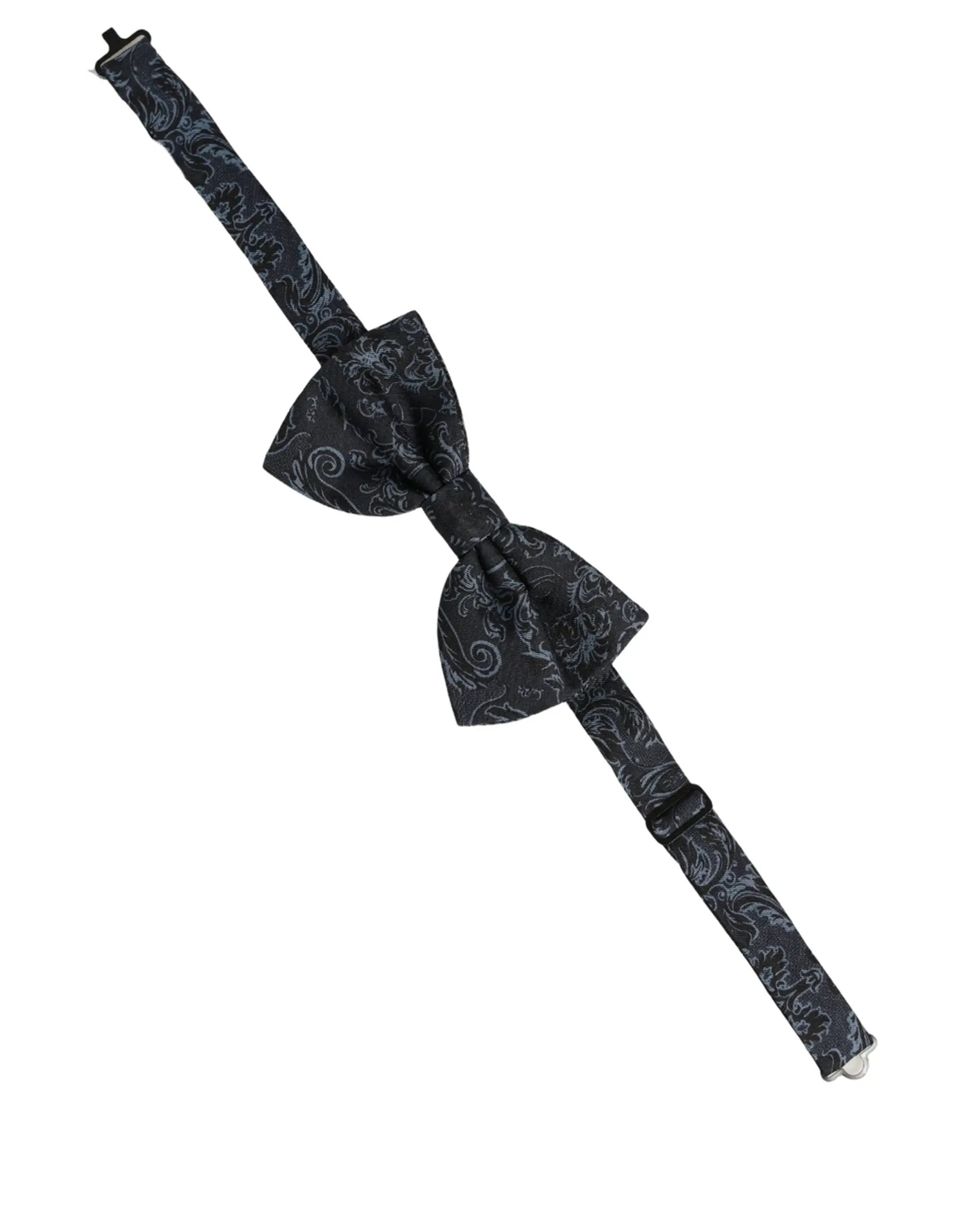 Dolce & Gabbana Men Black Blue Paisley Adjustable Neck Papillon Bow Tie