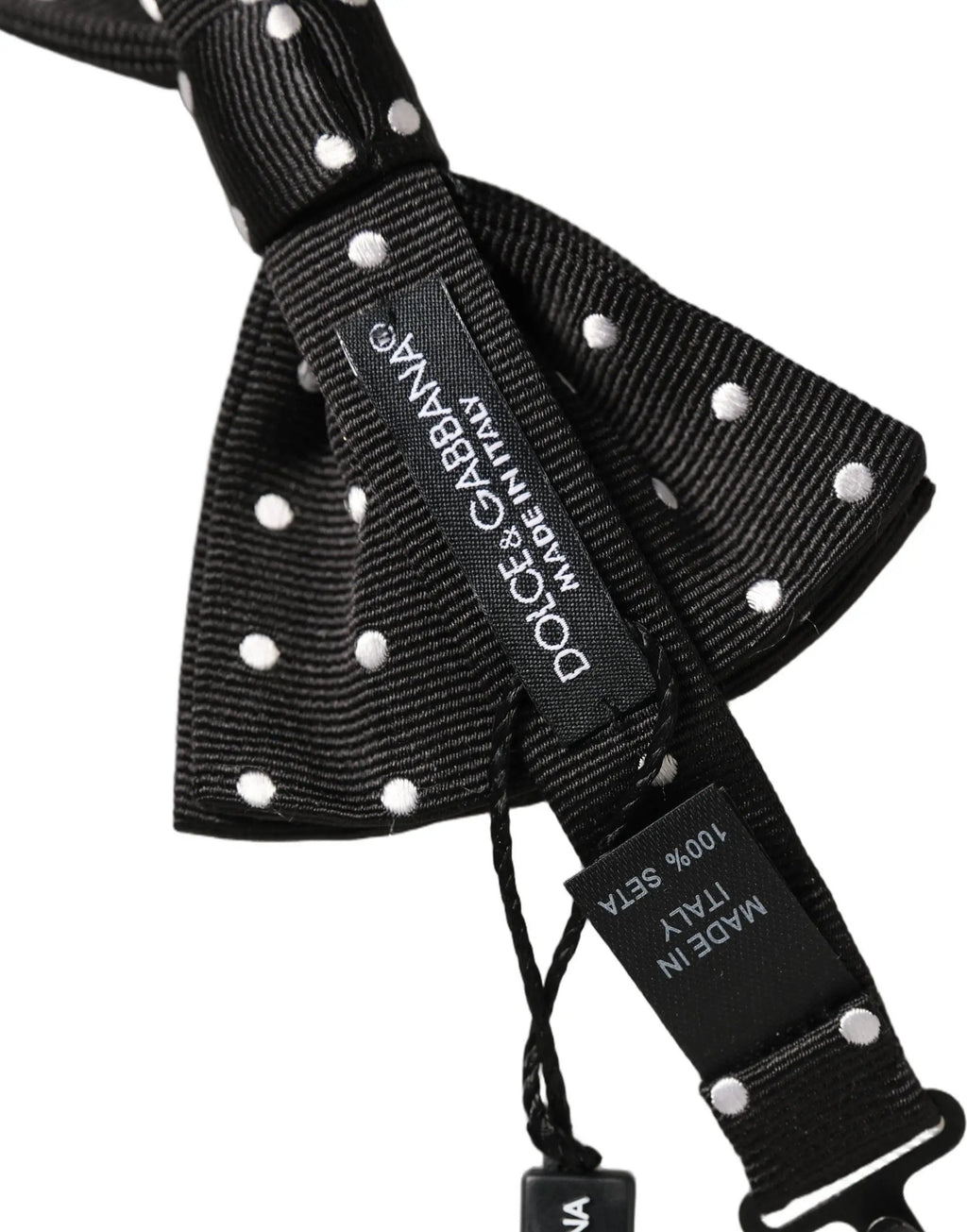 Nœud papillon Dolce &amp; Gabbana à pois noirs et blancs, ajustable.