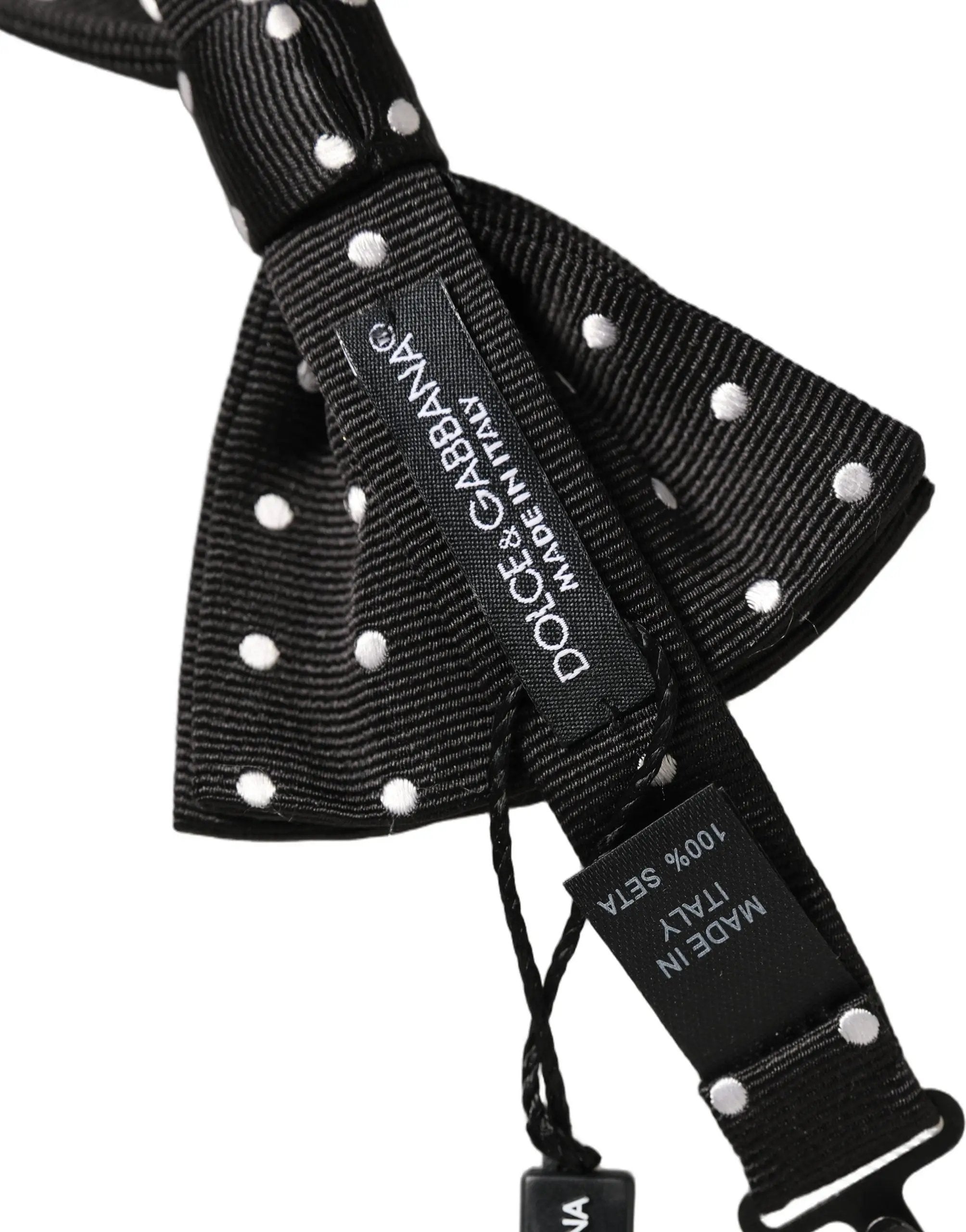 Nœud papillon Dolce &amp; Gabbana à pois noirs et blancs, ajustable.