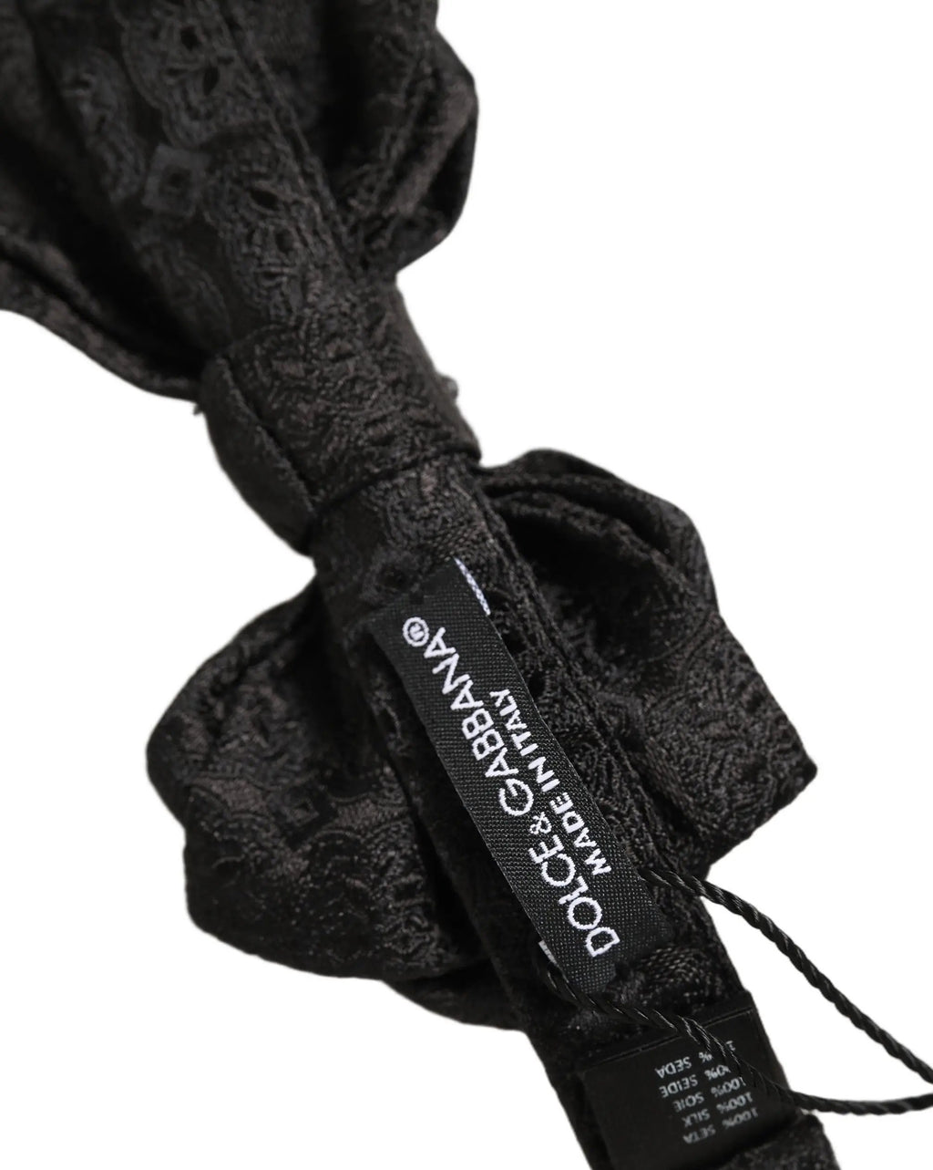 Dolce & Gabbana Men Black Paisley Silk Adjustable Neck Papillon Bow Tie