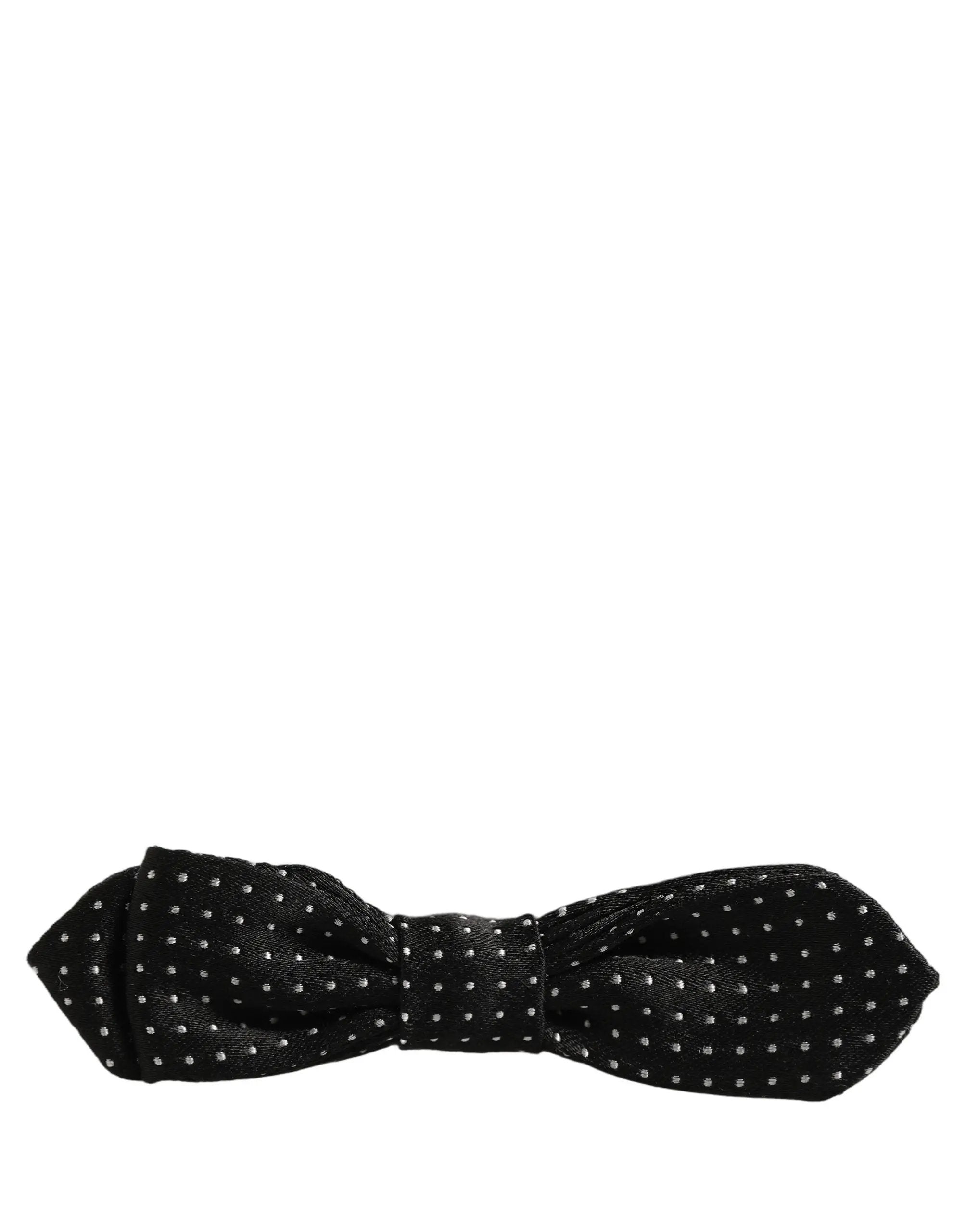 Dolce & Gabbana Black White Polka Dot Adjustable Neck Papillon Bow Tie