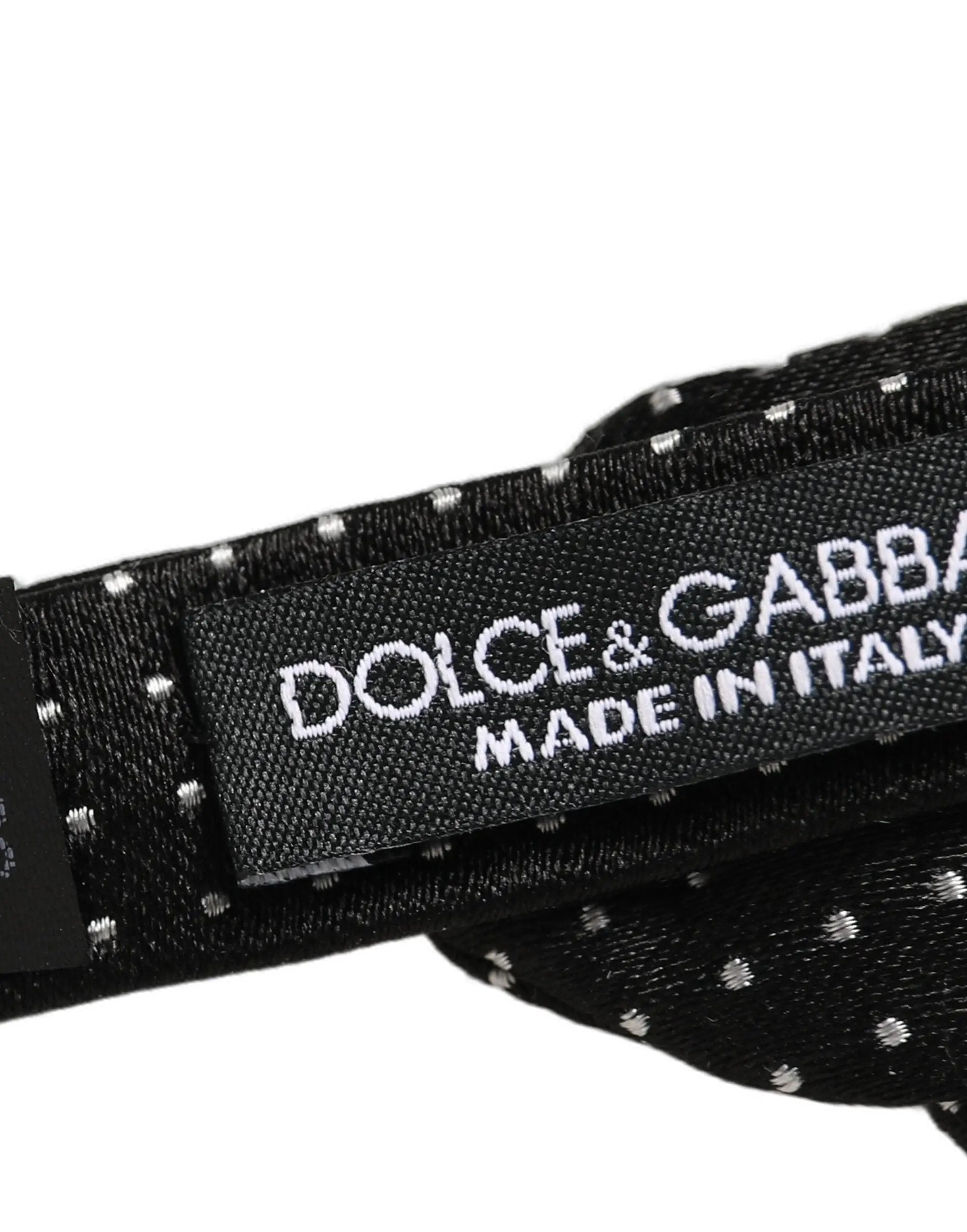 Dolce & Gabbana Black White Polka Dot Adjustable Neck Papillon Bow Tie