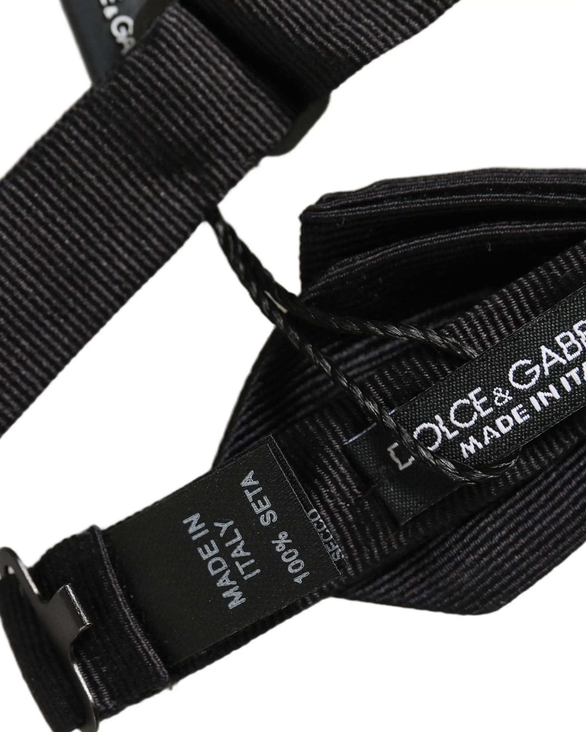 Dolce & Gabbana Men Black 100% Silk Adjustable Neck Papillon Bow Tie
