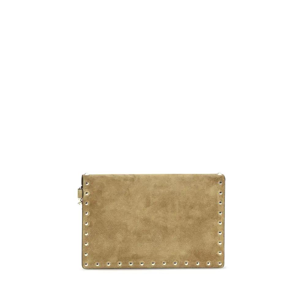 Valentino Garavani Beige Suede Leather Clutch Bag