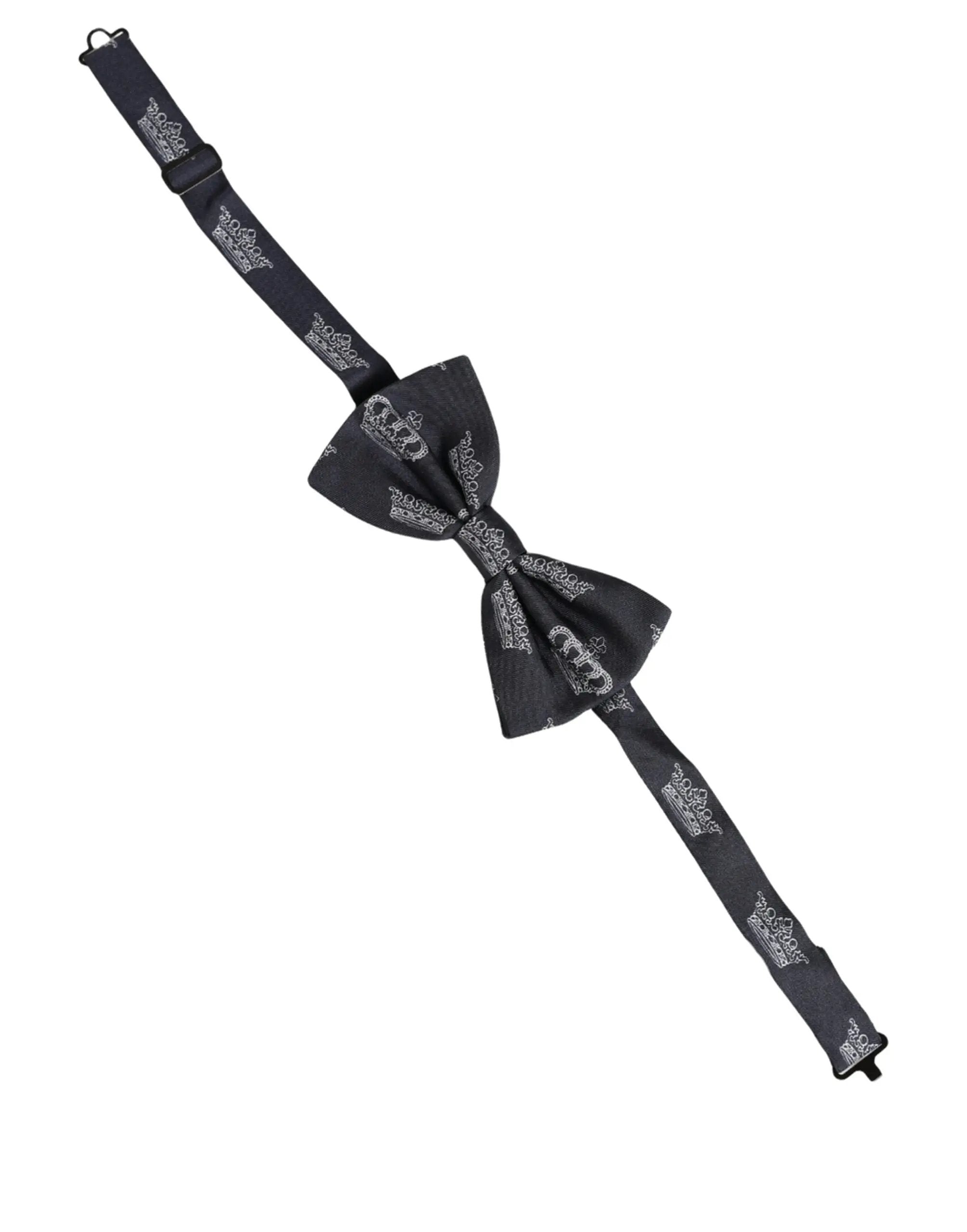 Dolce & Gabbana Men Black Crown Silk Adjustable Neck Papillon Bow Tie