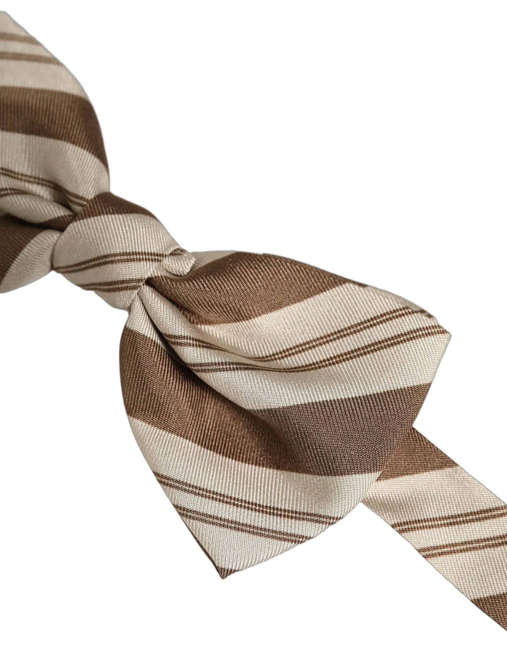 Dolce & Gabbana Men Brown Beige Stripes Adjustable Neck Papillon Bow Tie