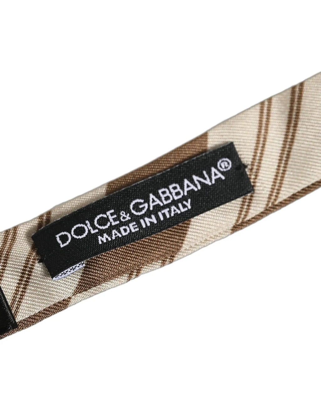 Dolce & Gabbana Men Brown Beige Stripes Adjustable Neck Papillon Bow Tie