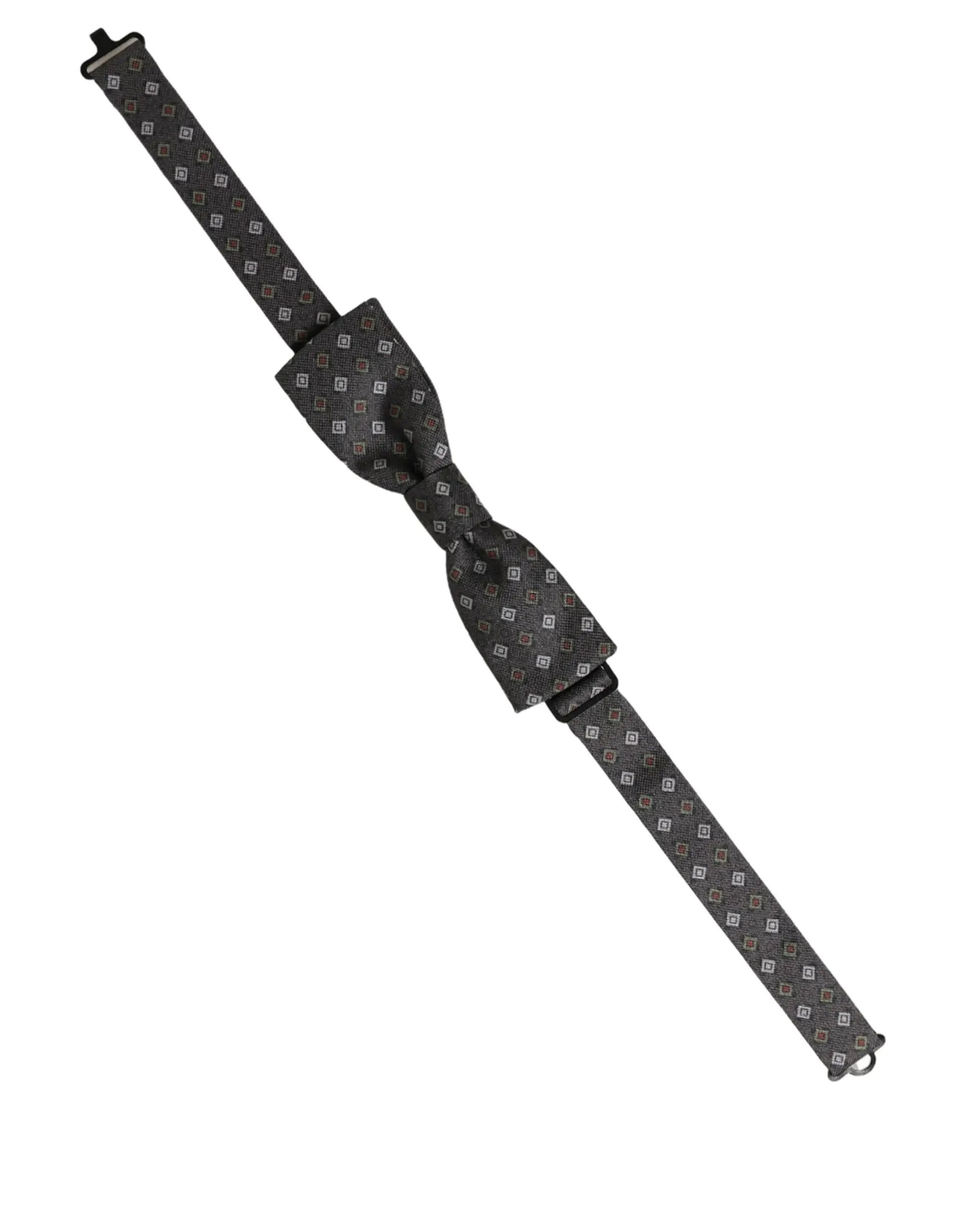 Dolce & Gabbana Men Dark Gray Geometric Adjustable Bow Tie