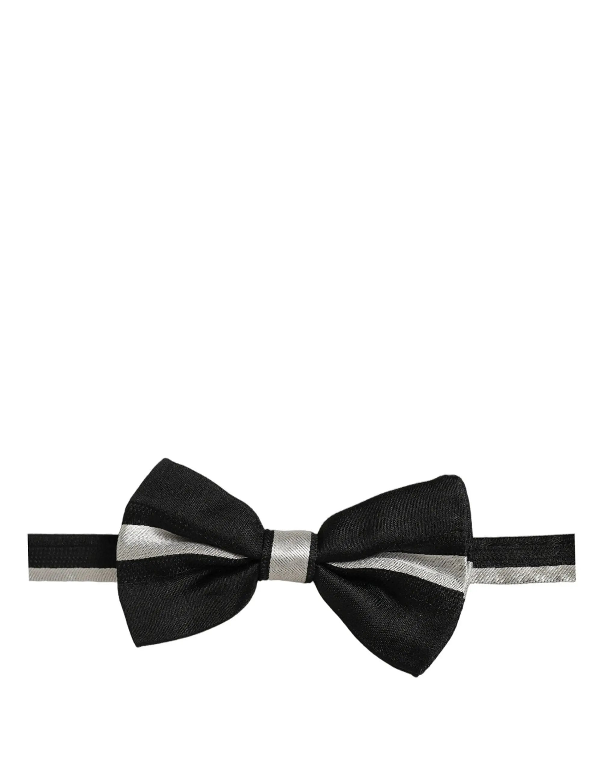 Dolce & Gabbana Black Silver 100% Silk Adjustable Neck Papillon Bow Tie