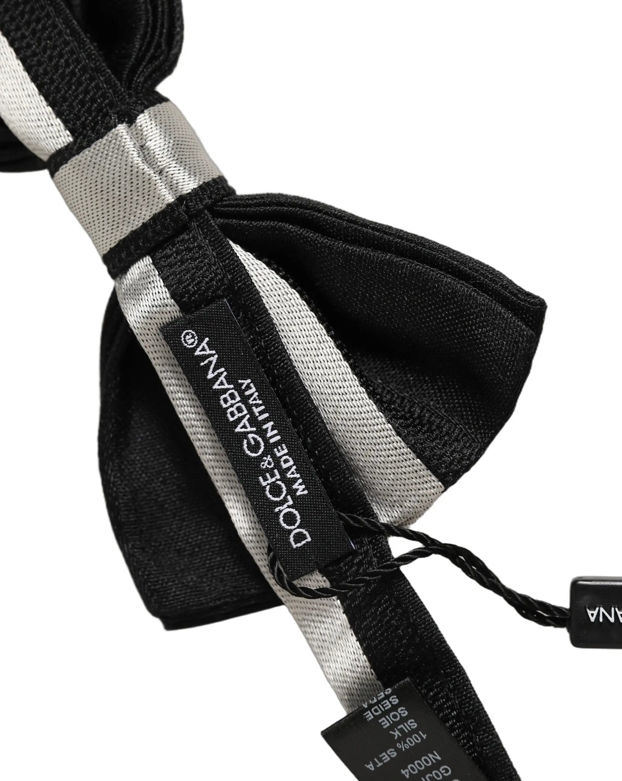 Dolce & Gabbana Black Silver 100% Silk Adjustable Neck Papillon Bow Tie