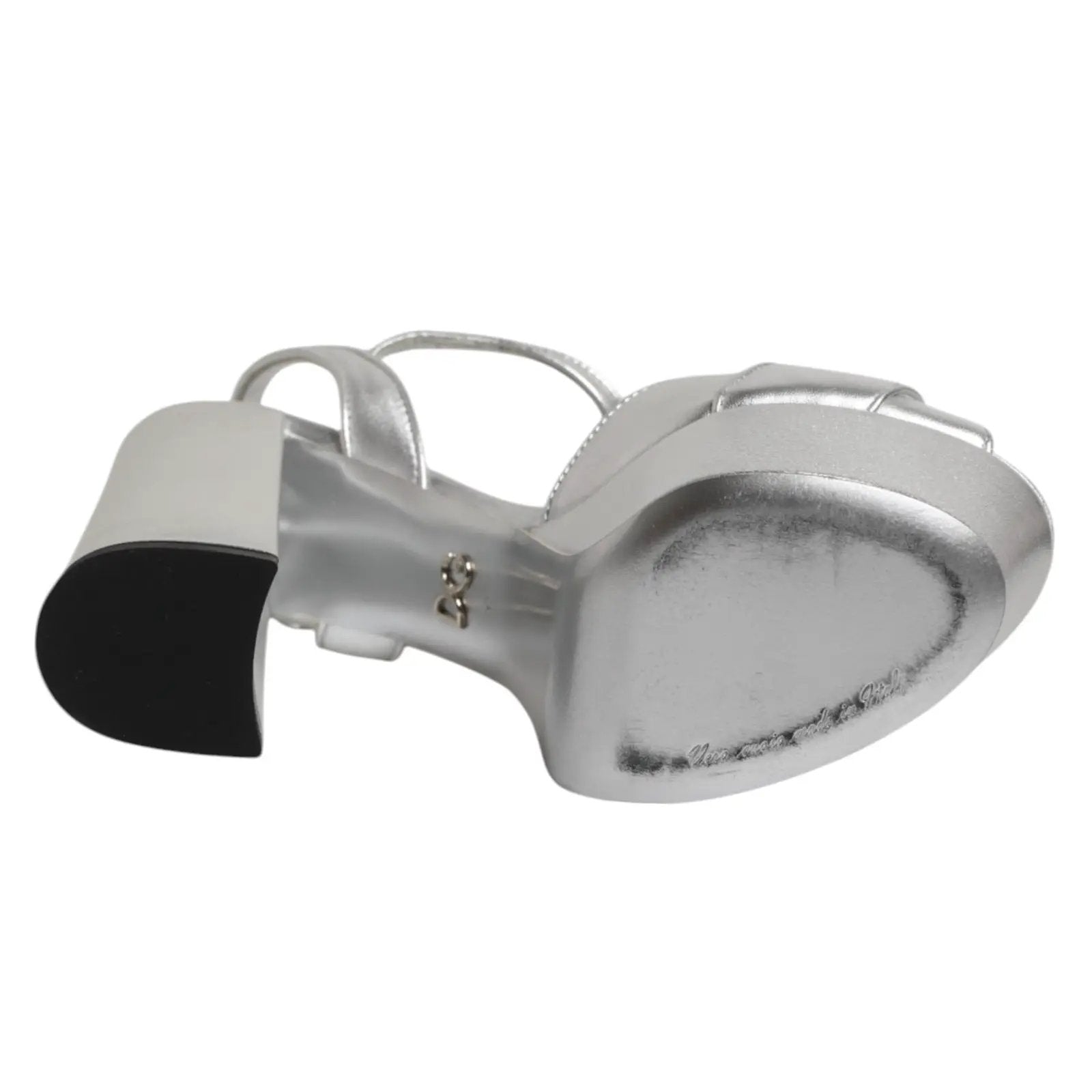Dolce & Gabbana Silver Logo Ankle Strap Heels Sandals Shoes