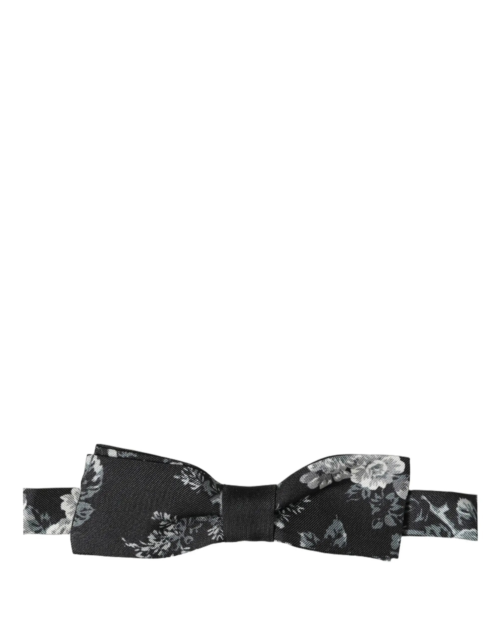 Dolce & Gabbana Nœud Papillon Noir Floral en Soie Ajustable pour Homme