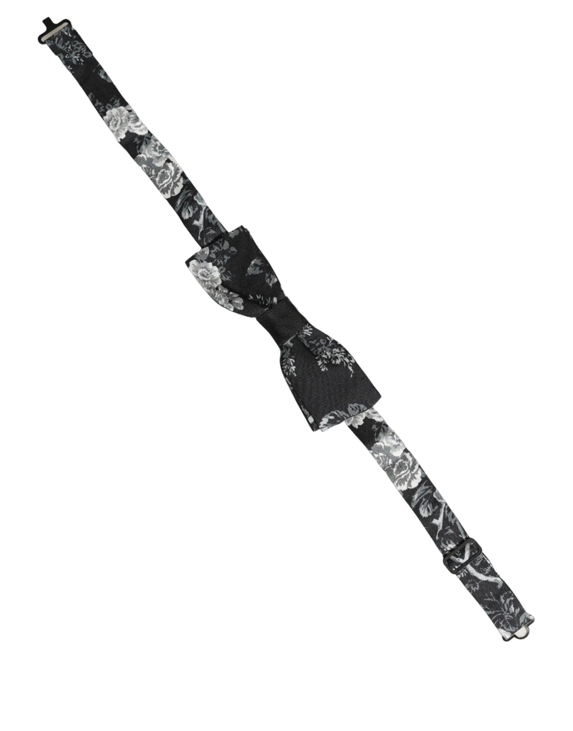 Dolce & Gabbana Nœud Papillon Noir Floral en Soie Ajustable pour Homme