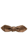 Dolce & Gabbana Men Brown Gold Silk Adjustable Neck Papillon Bow Tie