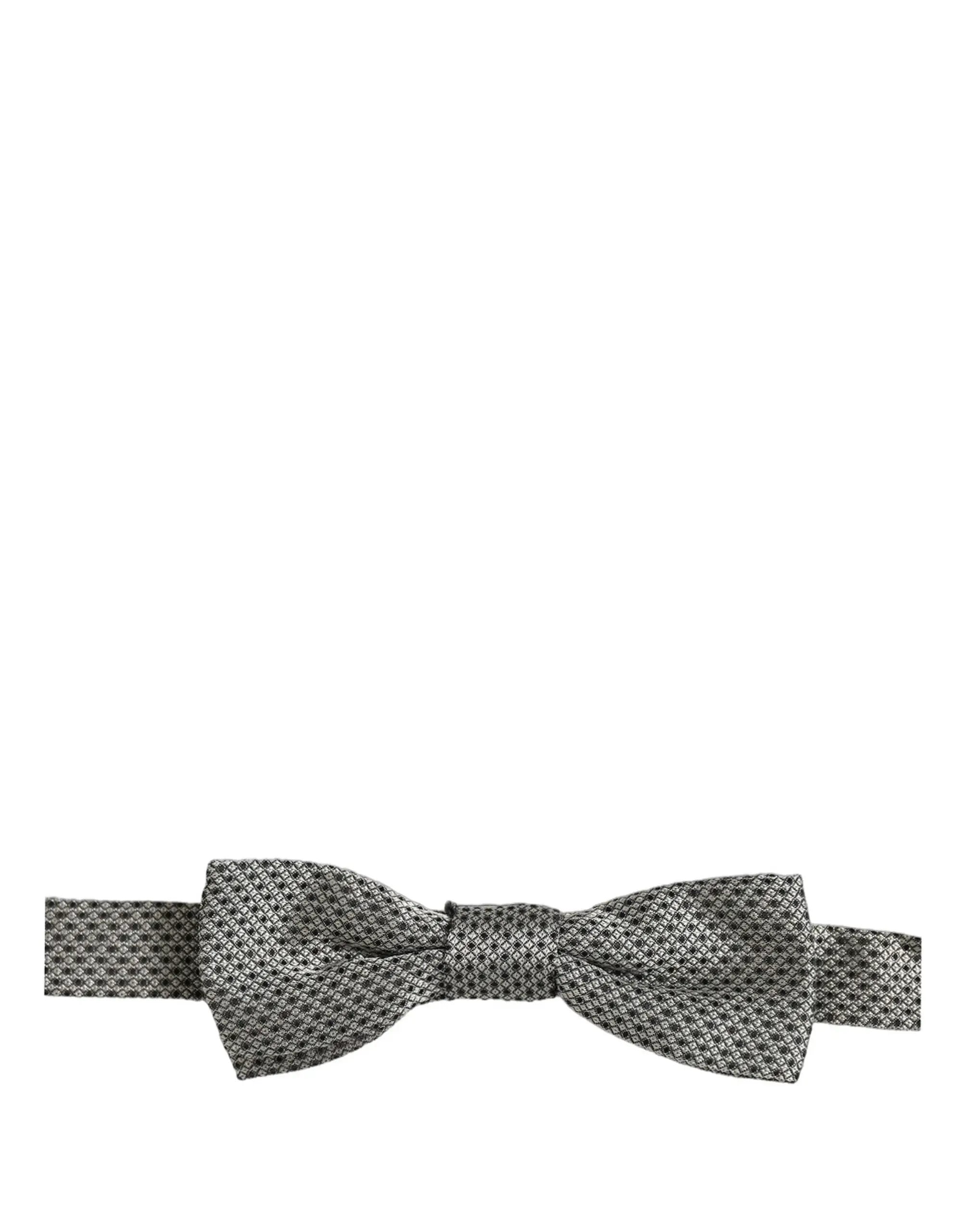 Dolce & Gabbana Homme Papillon Ajustable en Soie Grise à Motifs