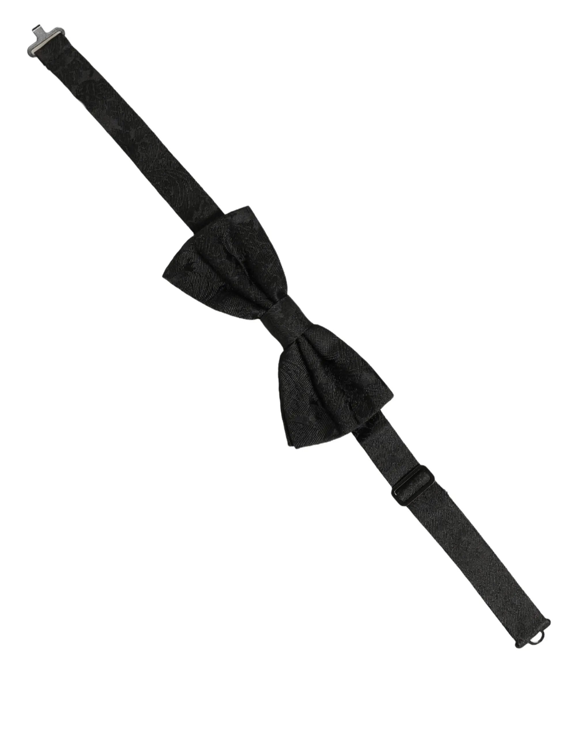 Nœud papillon papillon réglable en soie noire à motif cachemire pour homme Dolce & Gabbana