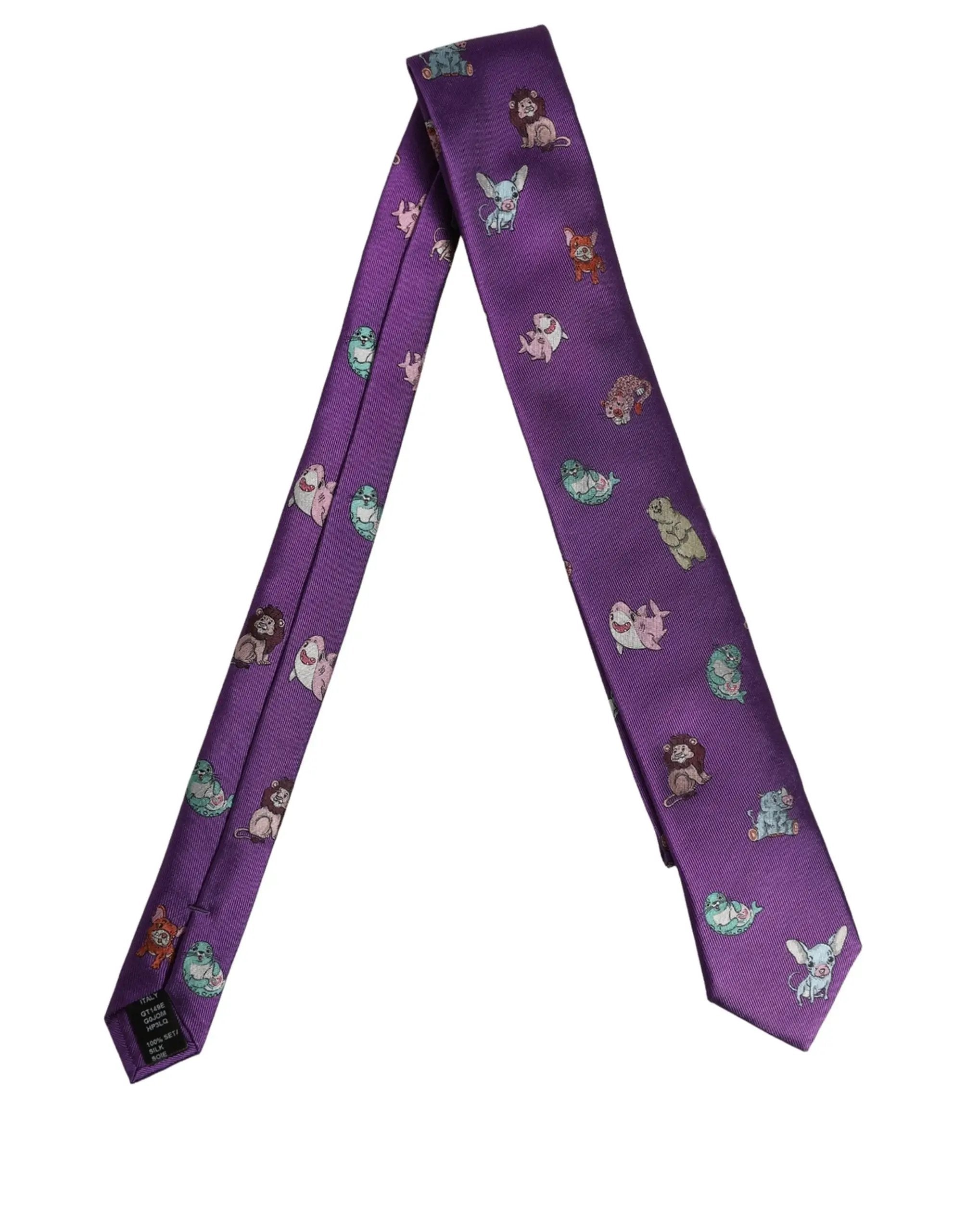 Cravate Dolce & Gabbana pour homme, motif animalier violet, à nouer, réglable