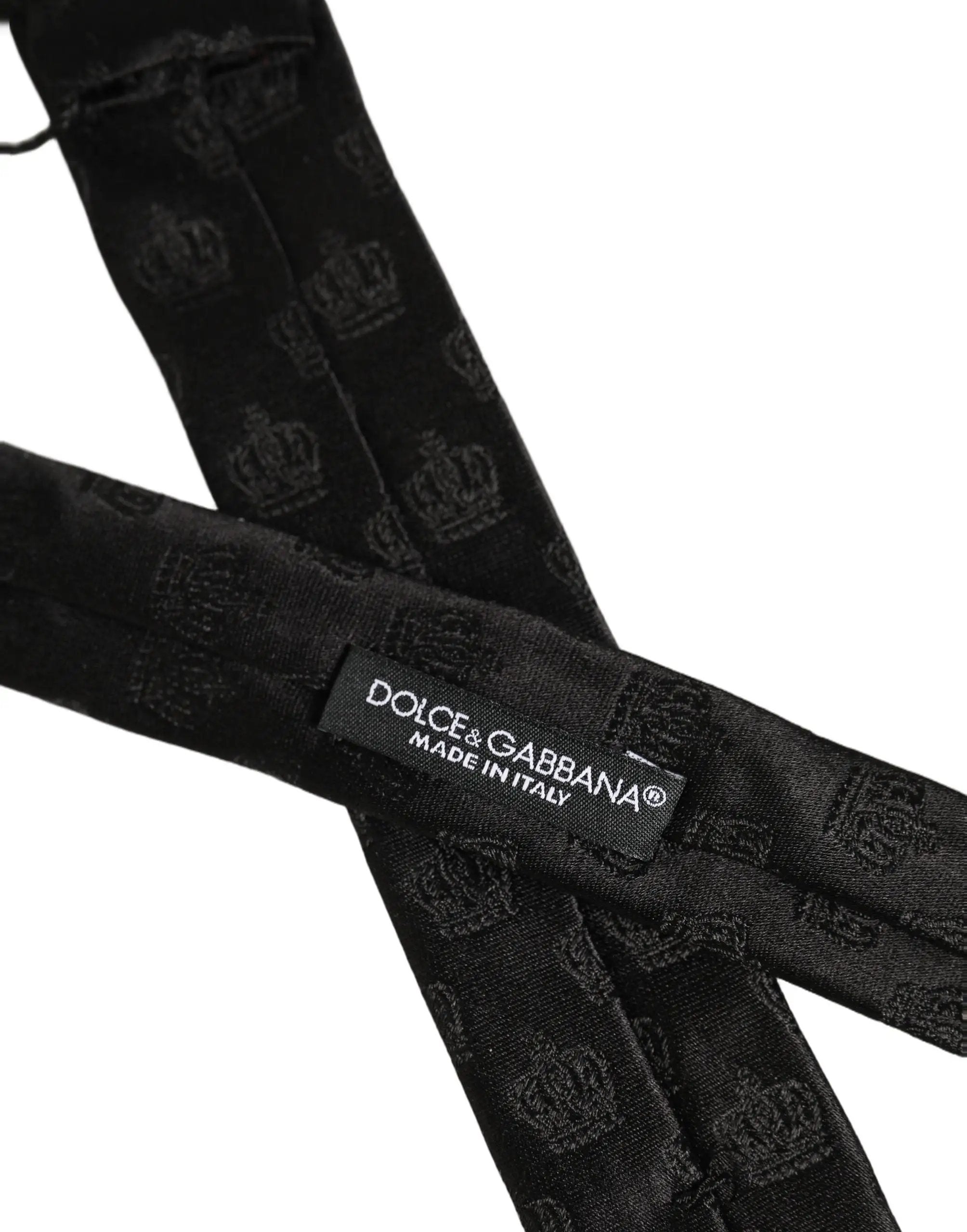 Cravate ajustable en soie noire imprimée couronne Dolce & Gabbana pour homme