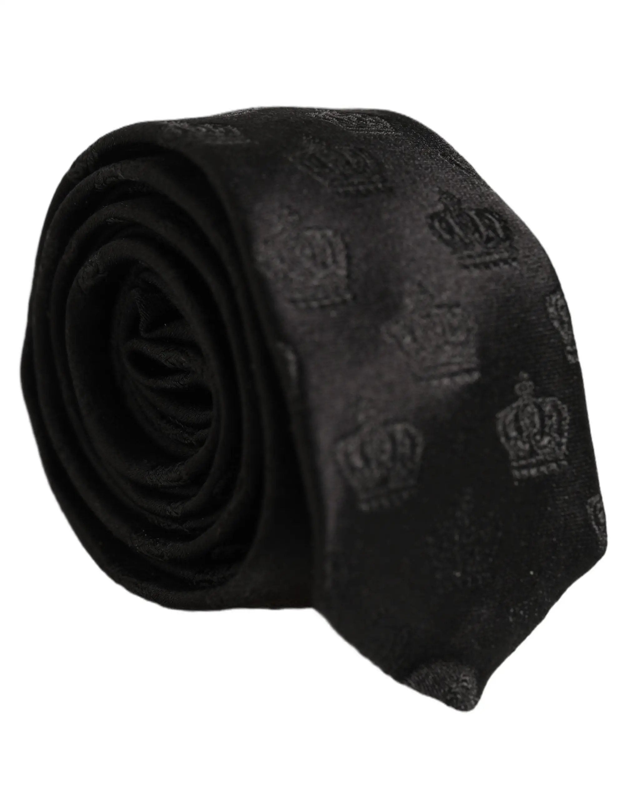 Cravate ajustable en soie noire imprimée couronne Dolce & Gabbana pour homme