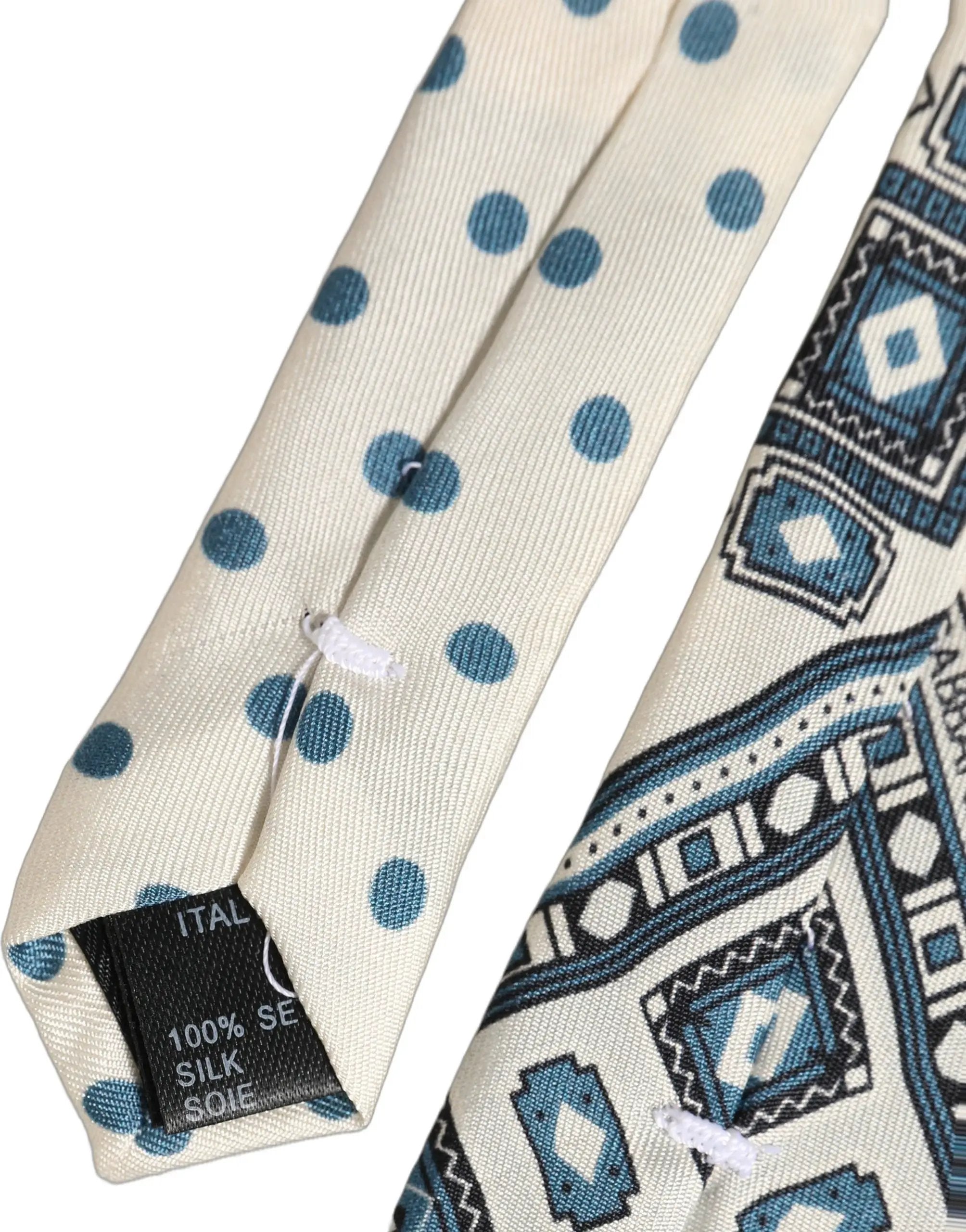 Cravate à nouer Dolce & Gabbana pour homme, blanc cassé, bleu, motif géométrique, réglable