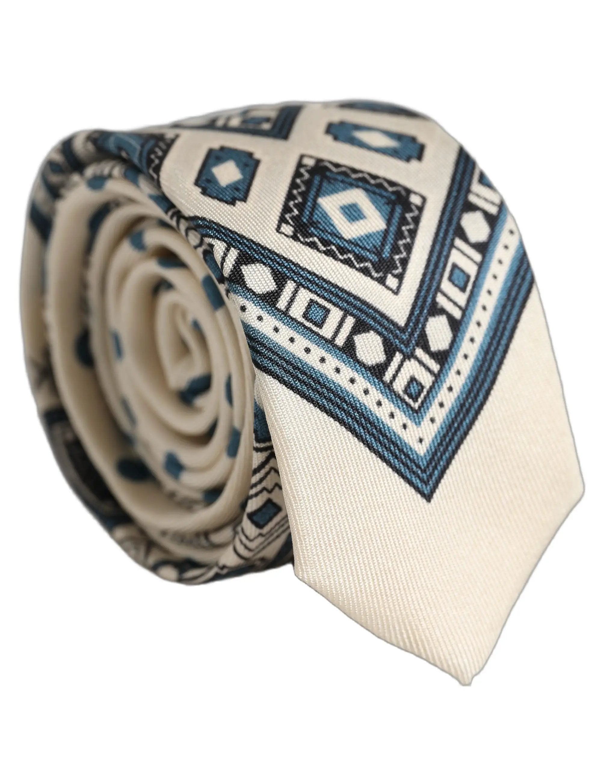 Cravate à nouer Dolce & Gabbana pour homme, blanc cassé, bleu, motif géométrique, réglable