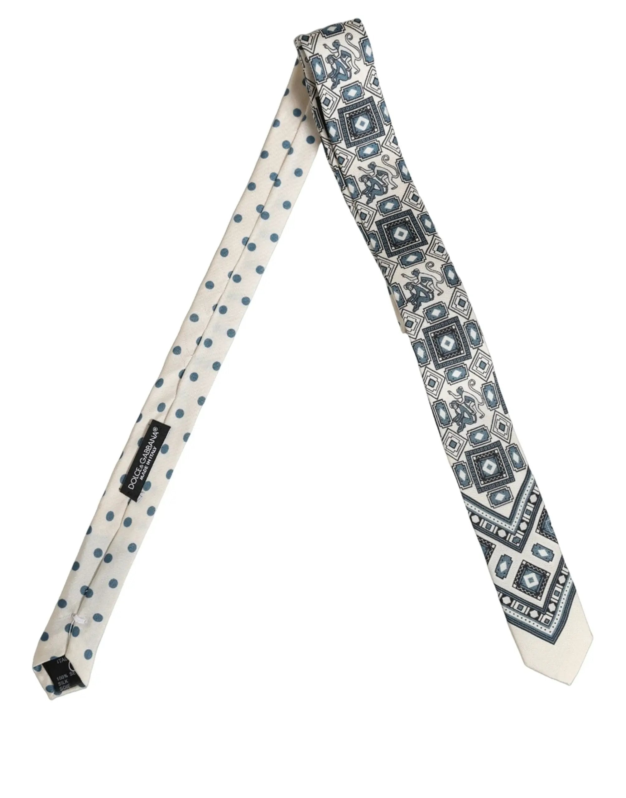 Cravate à nouer Dolce & Gabbana pour homme, blanc cassé, bleu, motif géométrique, réglable