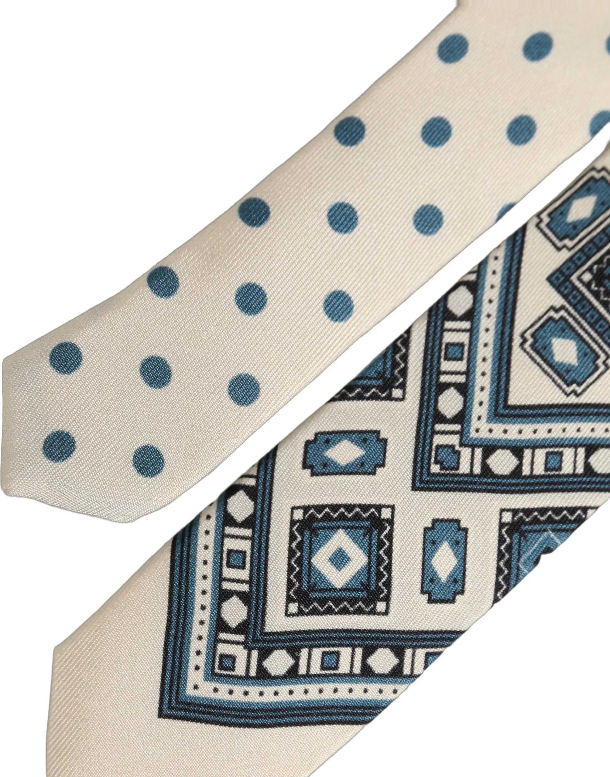 Cravate à nouer Dolce & Gabbana pour homme, blanc cassé, bleu, motif géométrique, réglable