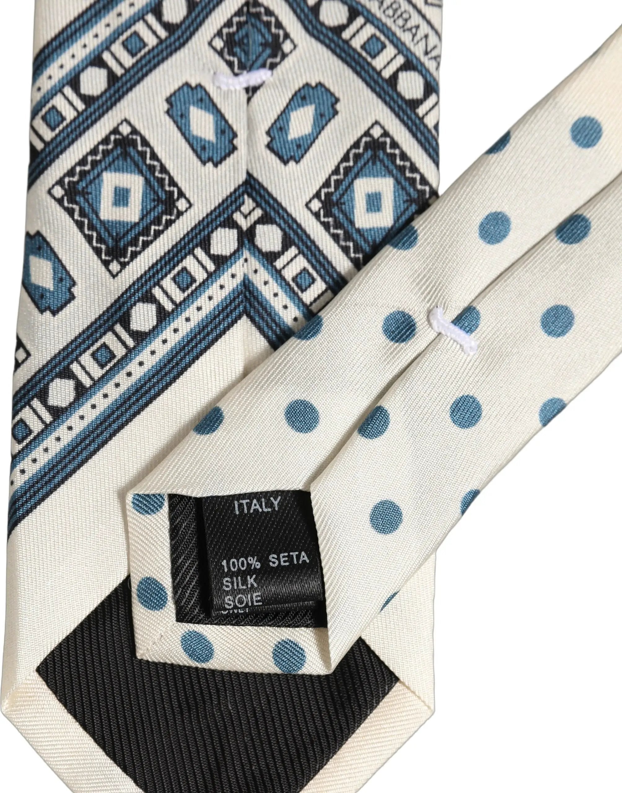 Cravate Dolce & Gabbana pour homme blanc cassé bleu géométrique à nouer ajustable