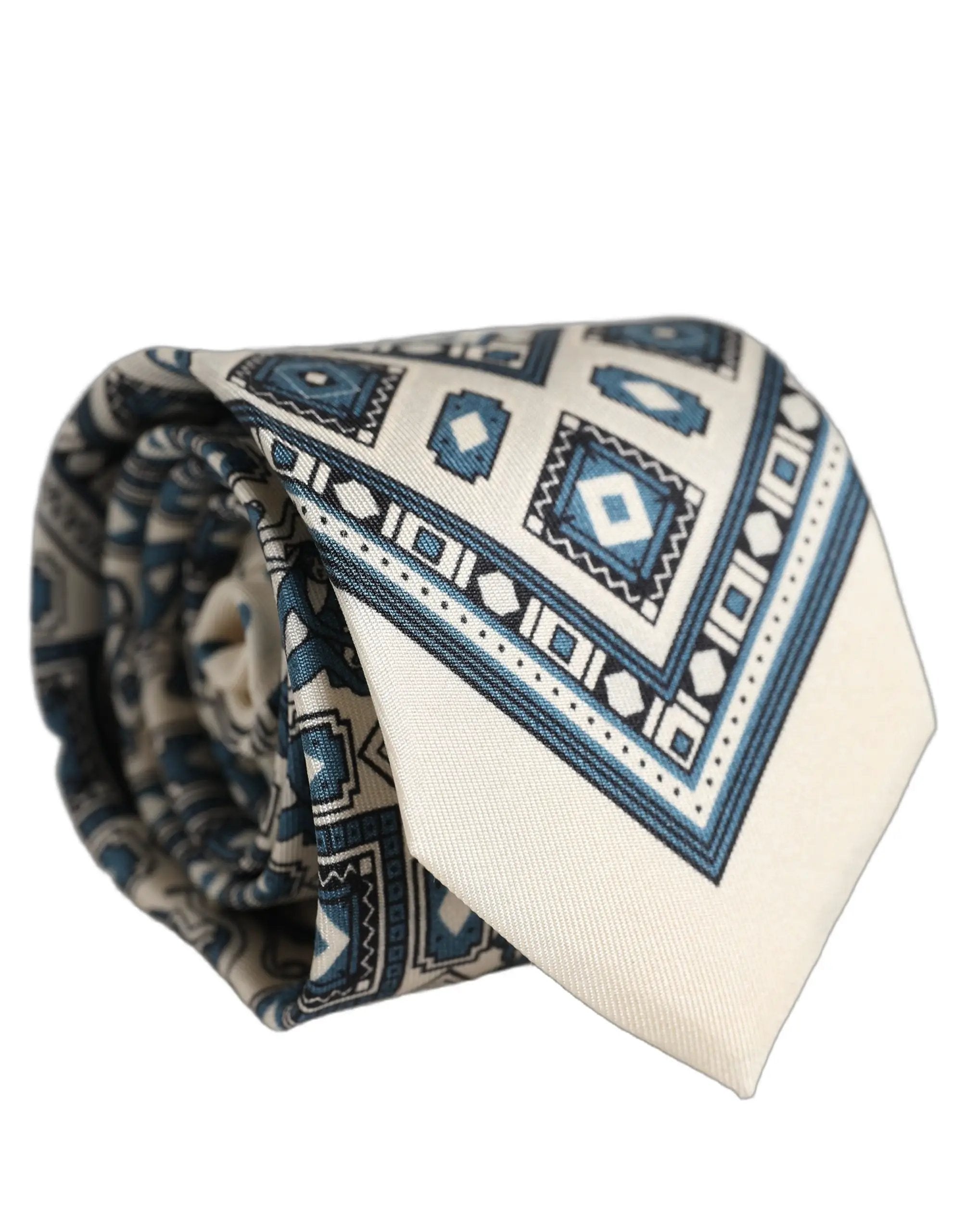 Cravate Dolce & Gabbana pour homme blanc cassé bleu géométrique à nouer ajustable