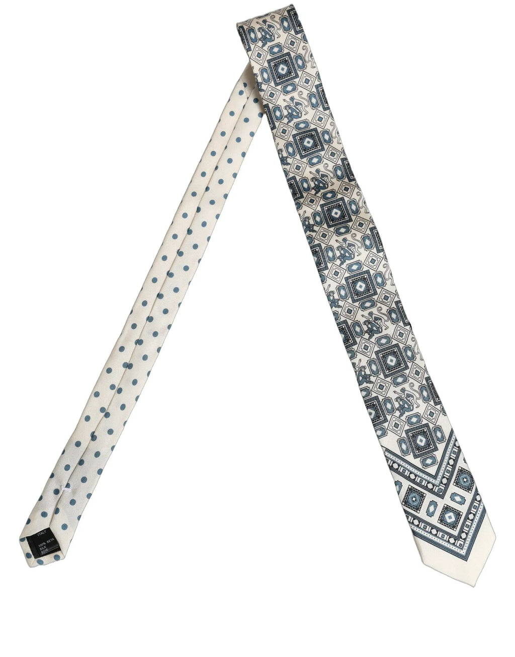 Dolce & Gabbana Men Off White Blue Geometric Adjustable Tied Necktie Tie