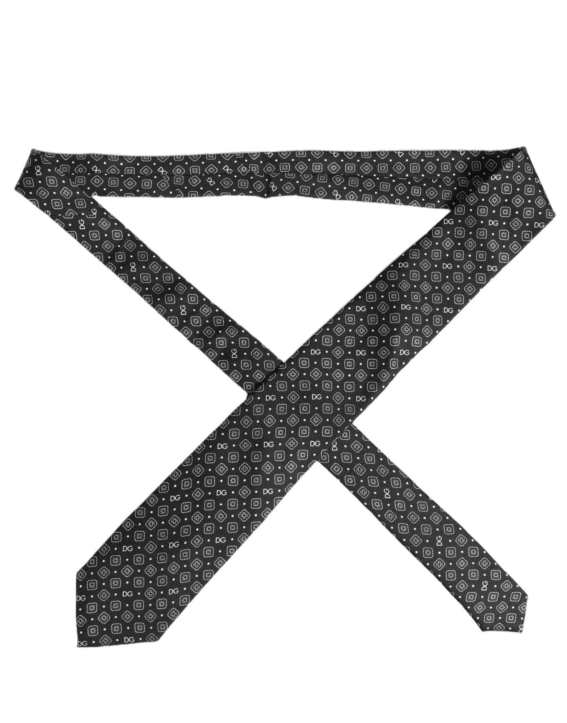 Cravate Dolce & Gabbana pour homme noire avec logo DG 100 % soie réglable à nouer