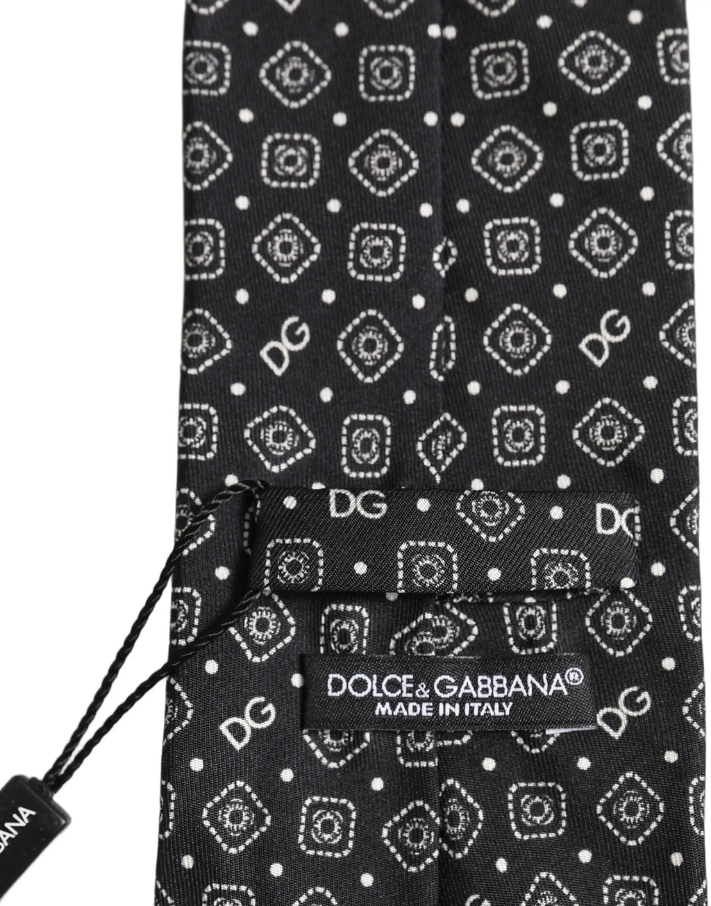 Dolce & Gabbana Men Black DG Logo 100% Silk Adjustable Tied Necktie Tie