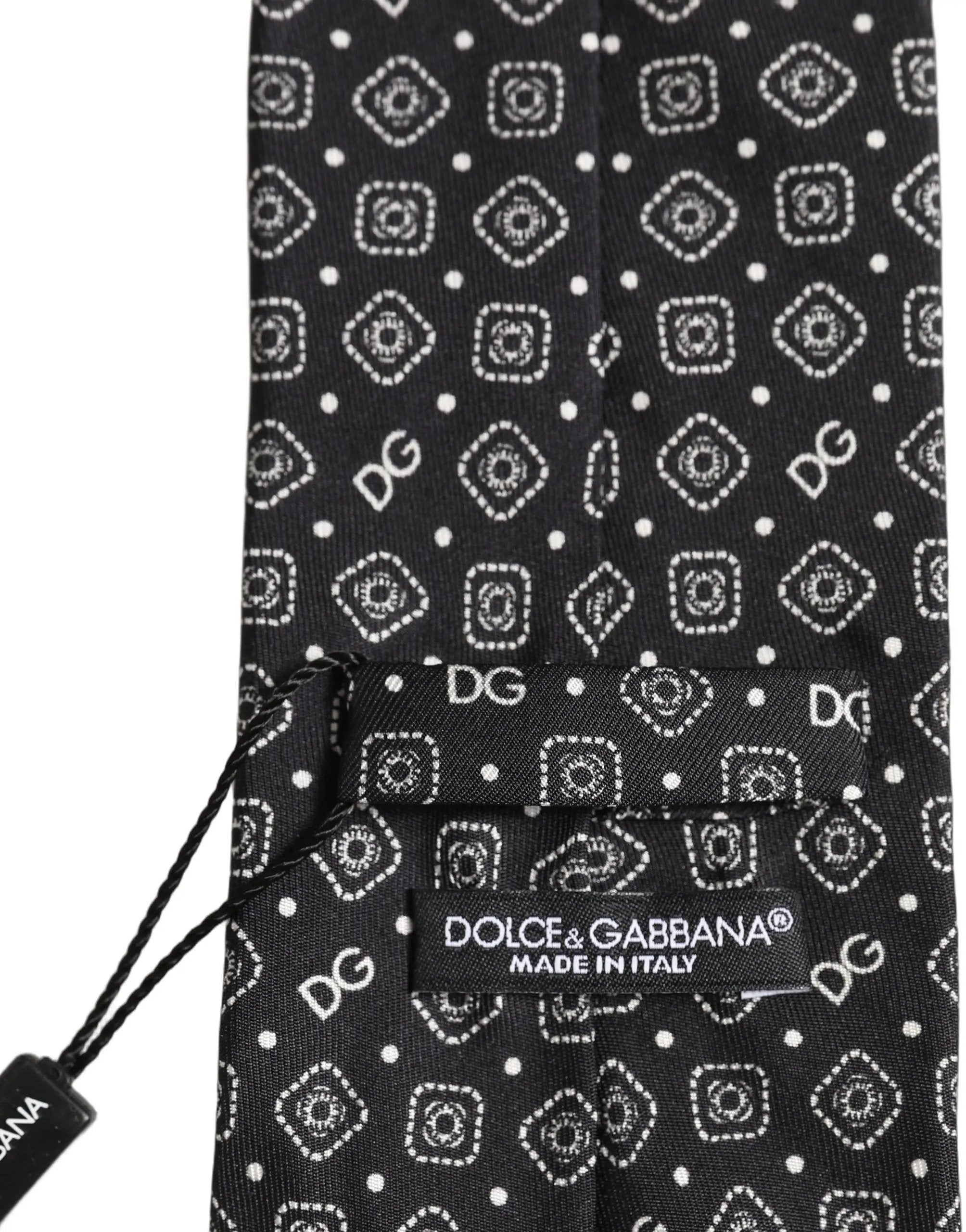 Cravate Dolce & Gabbana pour homme noire avec logo DG 100 % soie réglable à nouer