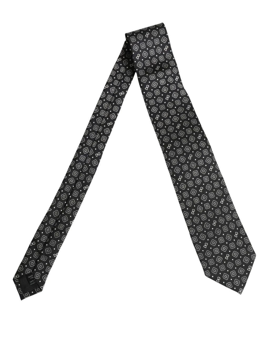 Dolce & Gabbana Men Black DG Logo 100% Silk Adjustable Tied Necktie Tie