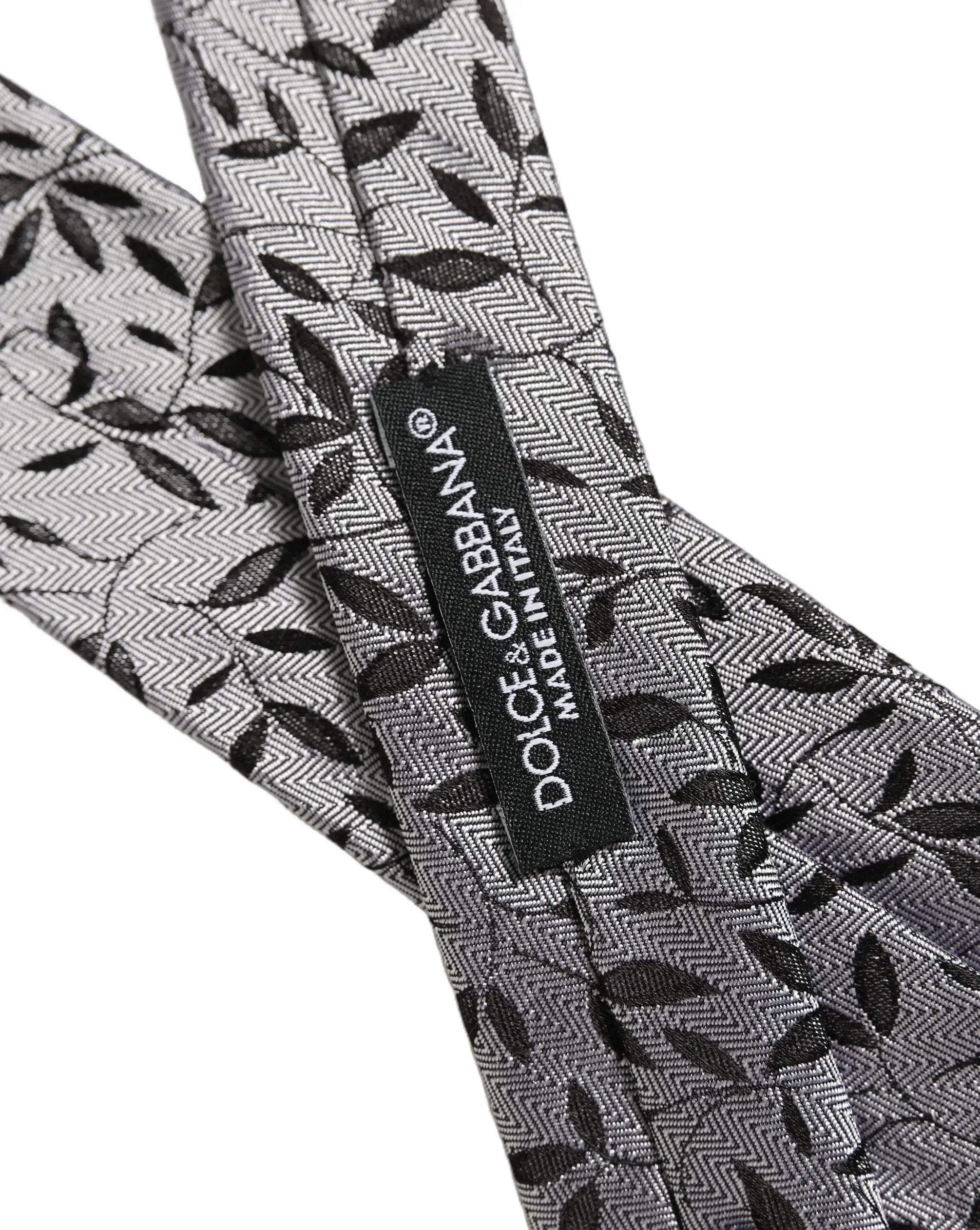 Cravate en soie grise à motif de feuilles et col réglable à nouer Dolce & Gabbana pour homme