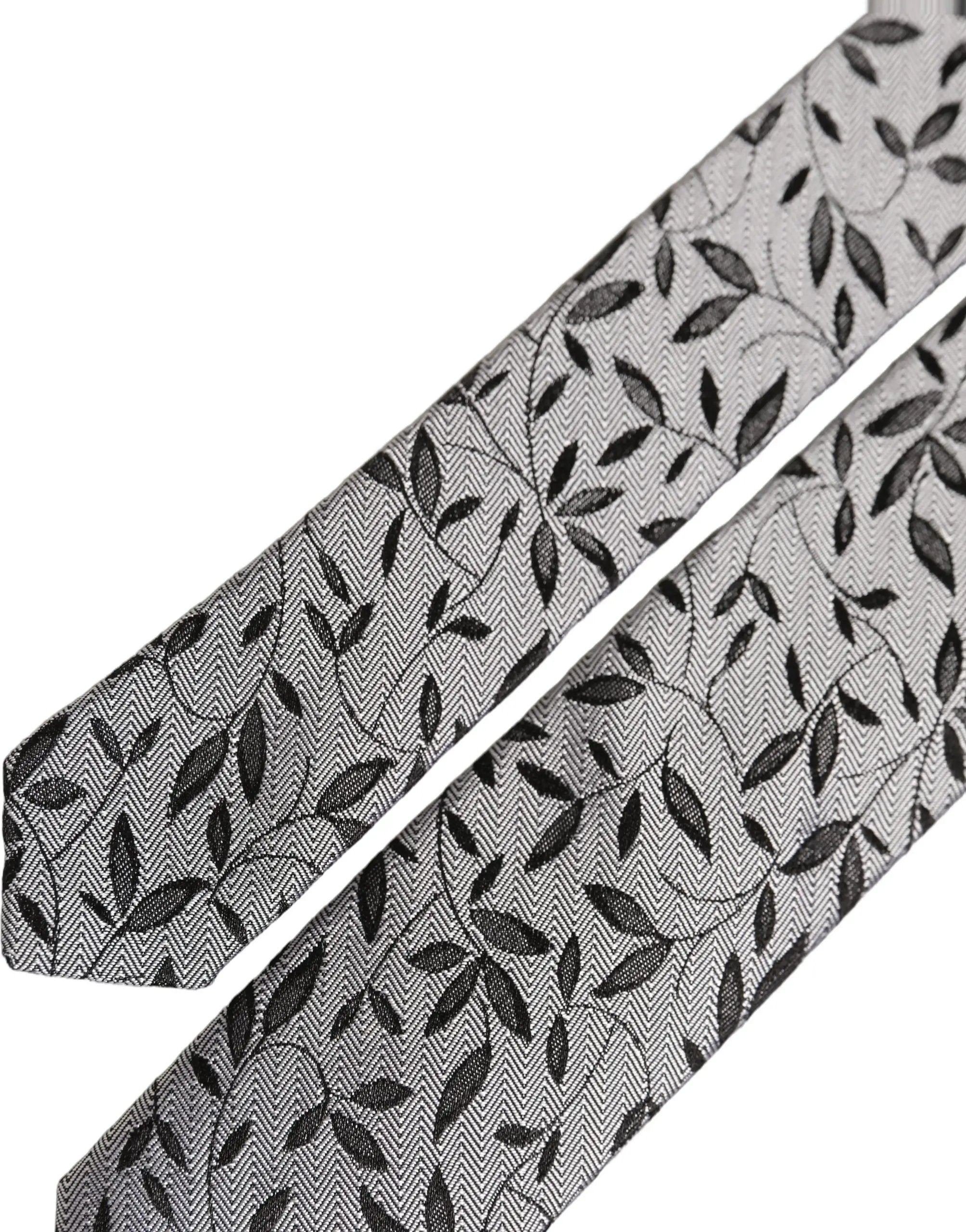 Cravate en soie grise à motif de feuilles et col réglable à nouer Dolce & Gabbana pour homme
