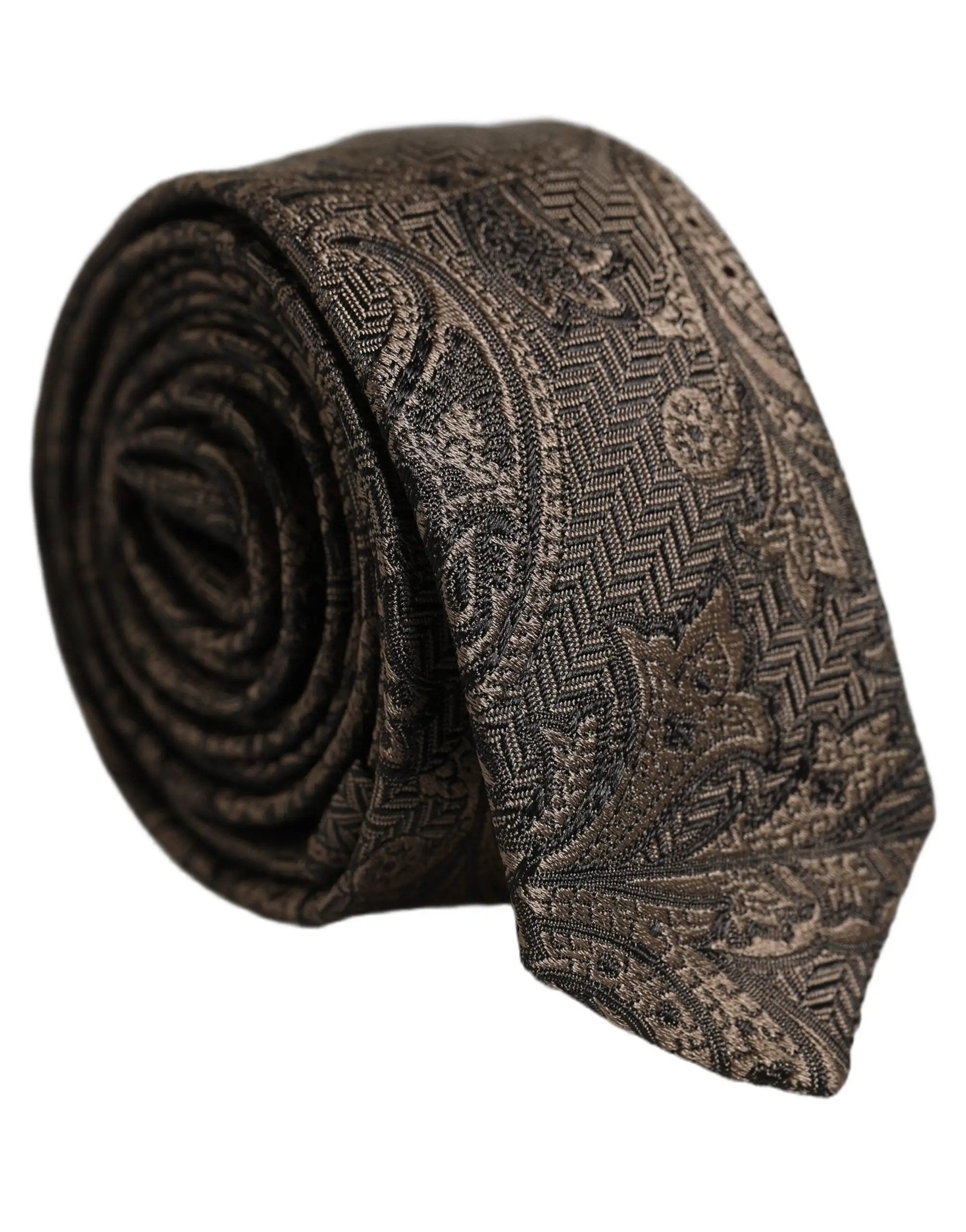 Dolce & Gabbana Homme Cravate Marron Paisley 100% Soie Ajustable À Nouer