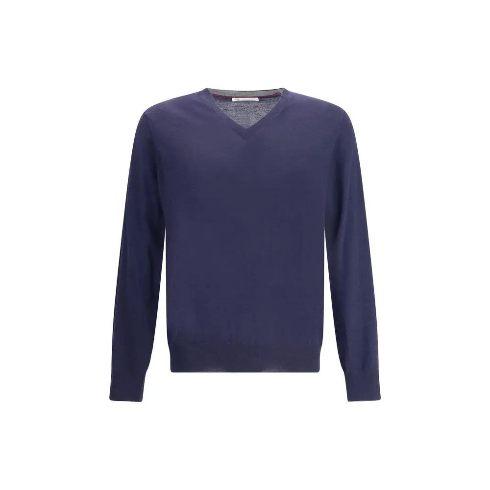 Pull en cachemire bleu Brunello Cucinelli