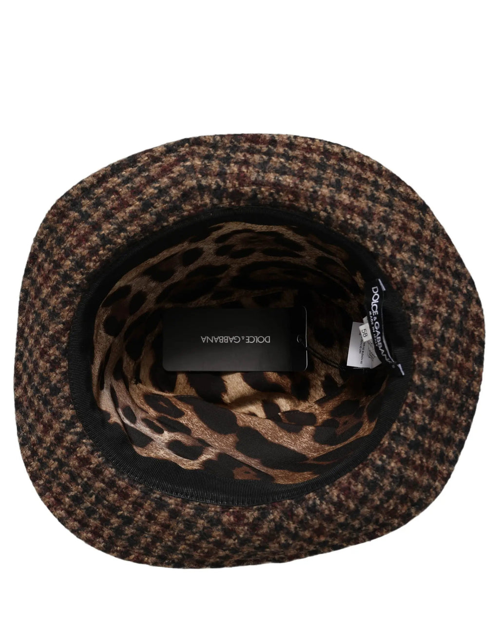 Dolce & Gabbana Brown Checkered Wool Tweed Fedora Capello Hats