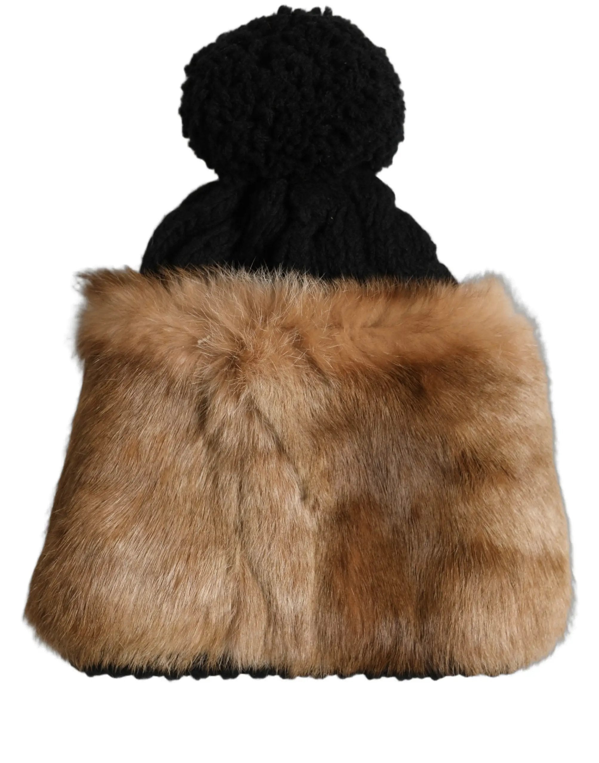 Bonnet d'hiver Dolce &amp; Gabbana en véritable fourrure de lapin teinte noire et marron