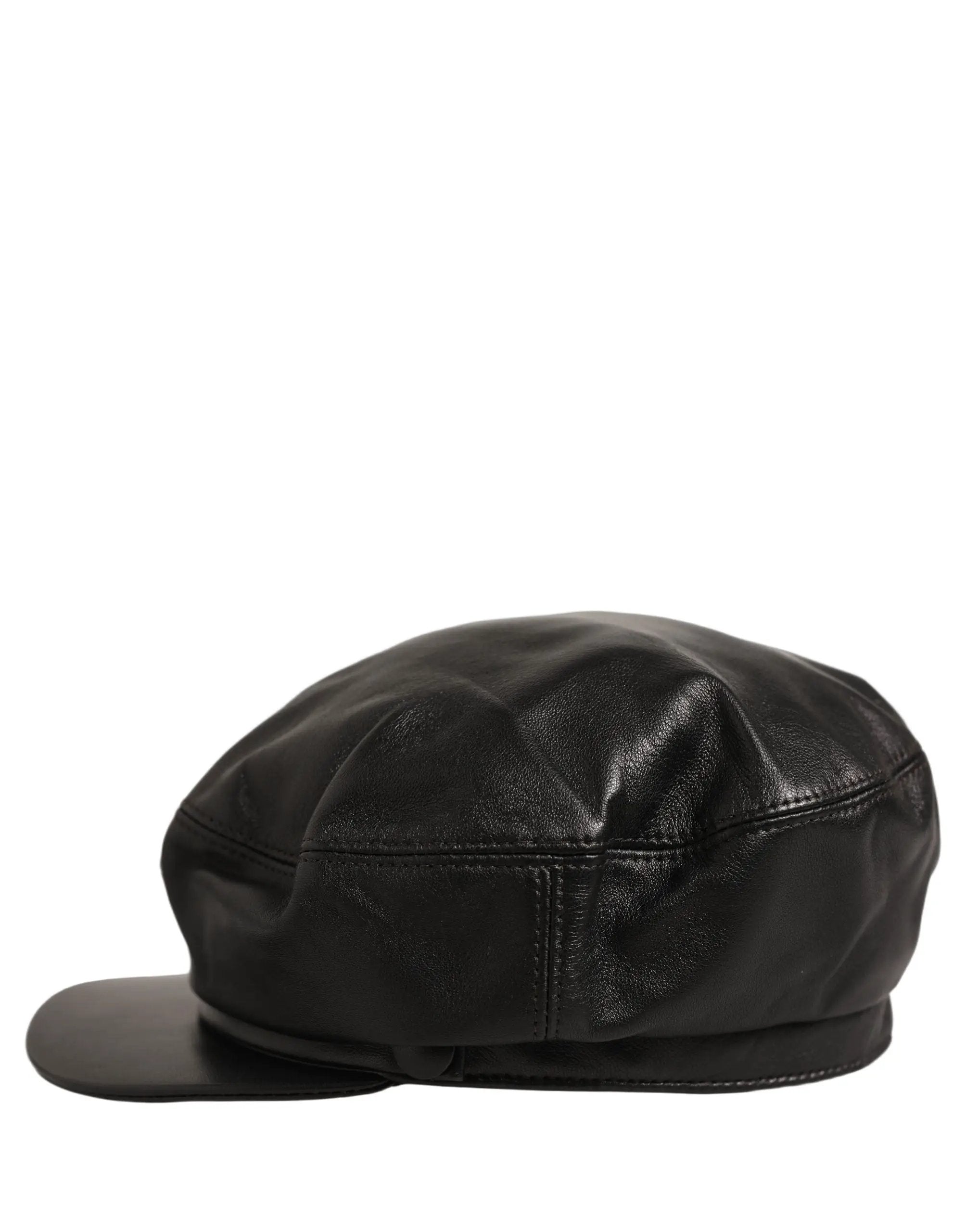 Dolce & Gabbana Black Lambskin Leather Newsboy Capello Hat